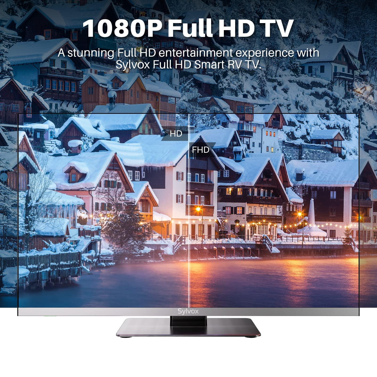 SYLVOX SYLVOX Smart RV TV, 24 inch TV with DVD Player Built-in, 12 Volt TV for RV Camper 1080P FHD, Android Smart Free Download APPs, Support WiFi Bluetooth, 2 HDMI & 2 USB, AC/DC Powered, Frameless Design