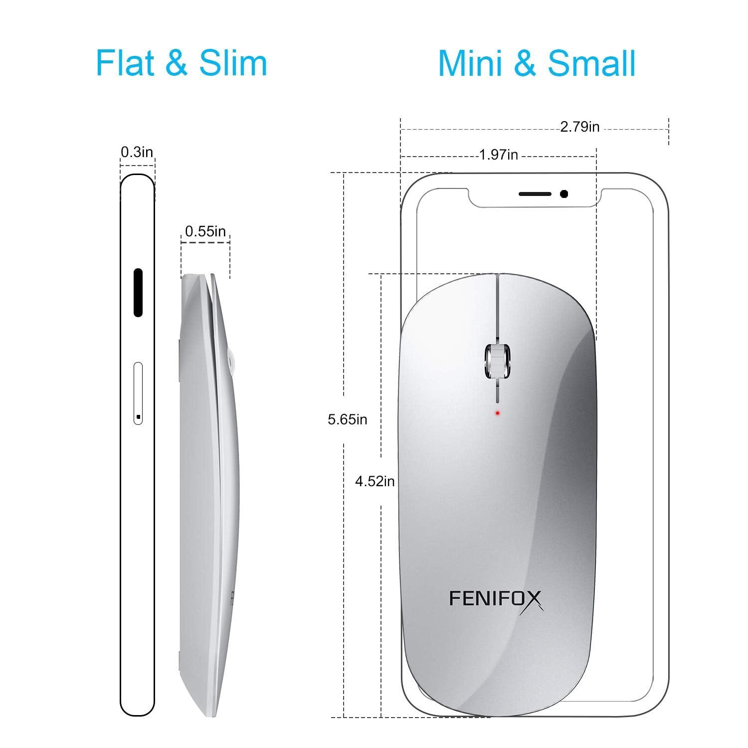 FENIFOX FENIFOX Bluetooth Mouse, Slim Mini Portable Flat Travel Wireless Mouse Rechargeable Quiet Ultra-Thin Mice Compatible with Laptop,Tablet,Notebook,PC (Silver and White)