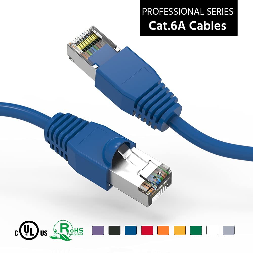 CompuCablePlusUSA CAT. 6A Ethernet 4 Twisted Pairs, 26 AWG, 10G, Bandwidth up to 550 MHz. RJ45 Plug Connector for Routers/Patch Panels/Modems/Switches.(CAT. 6A, Ethernet Cable Shielded,) (Blue, 15 Feet (10-Pack))