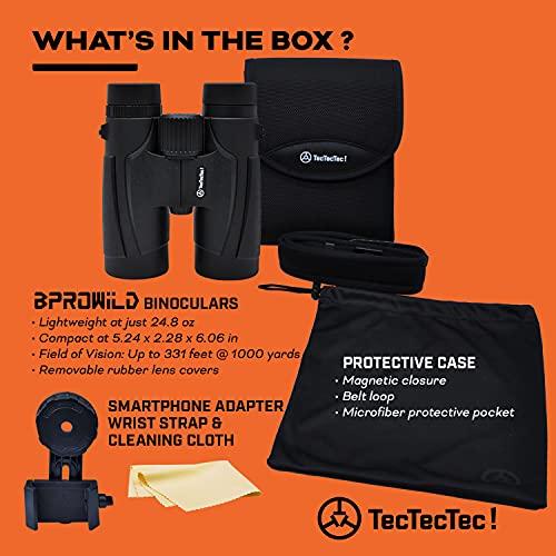 TecTecTec TecTecTec BPRO Wild 10x42 Binoculars Hunting Black Outdoors Bird Watching HD Professional Binoculars for Bird Watching Travel Sports with Phone Mount Strap Carrying Bag