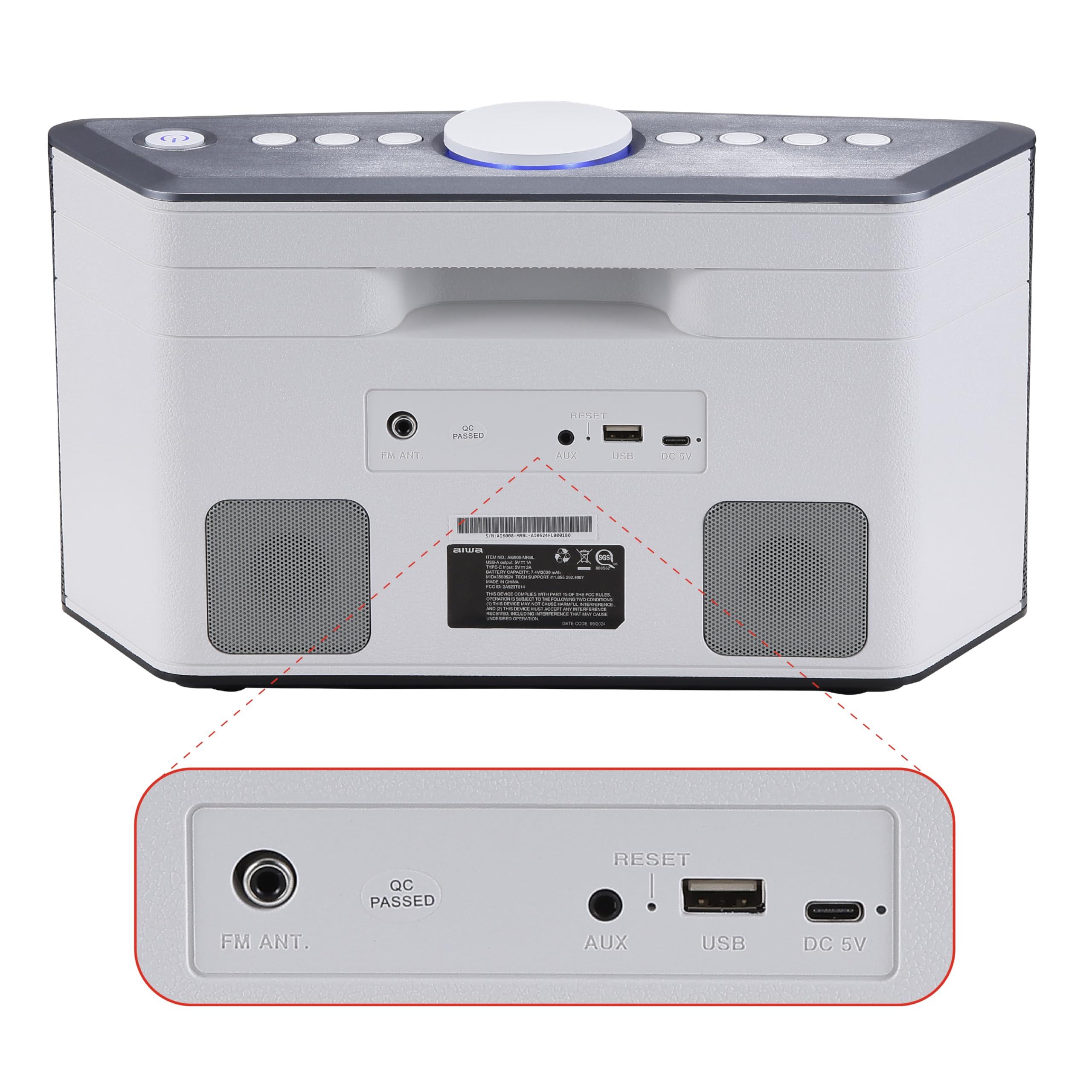 Aiwa Aiwa Exos 5 Wireless Speaker - Unleash Powerful Sound and Versatile Connectivity On-The-Go Experience Bluetooth Freedom, FM Radio, Clock, 20W RMS, LCD Display, and Alarm Clock Functionality