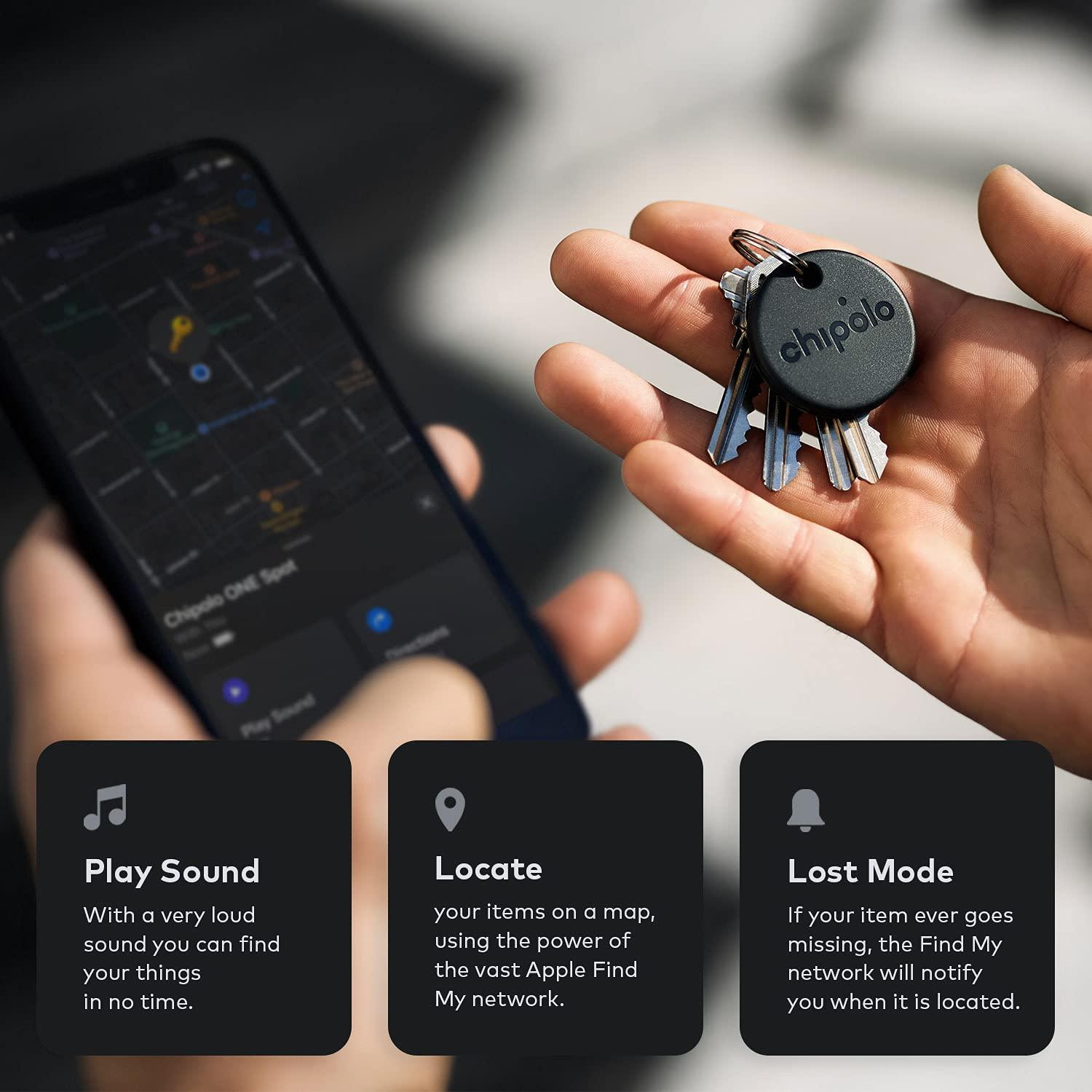 Chipolo Chipolo ONE Spot - 4 Pack - Finder, Bluetooth Tracker - Works with The Apple Find My app (only for iOS) (Almost Black)