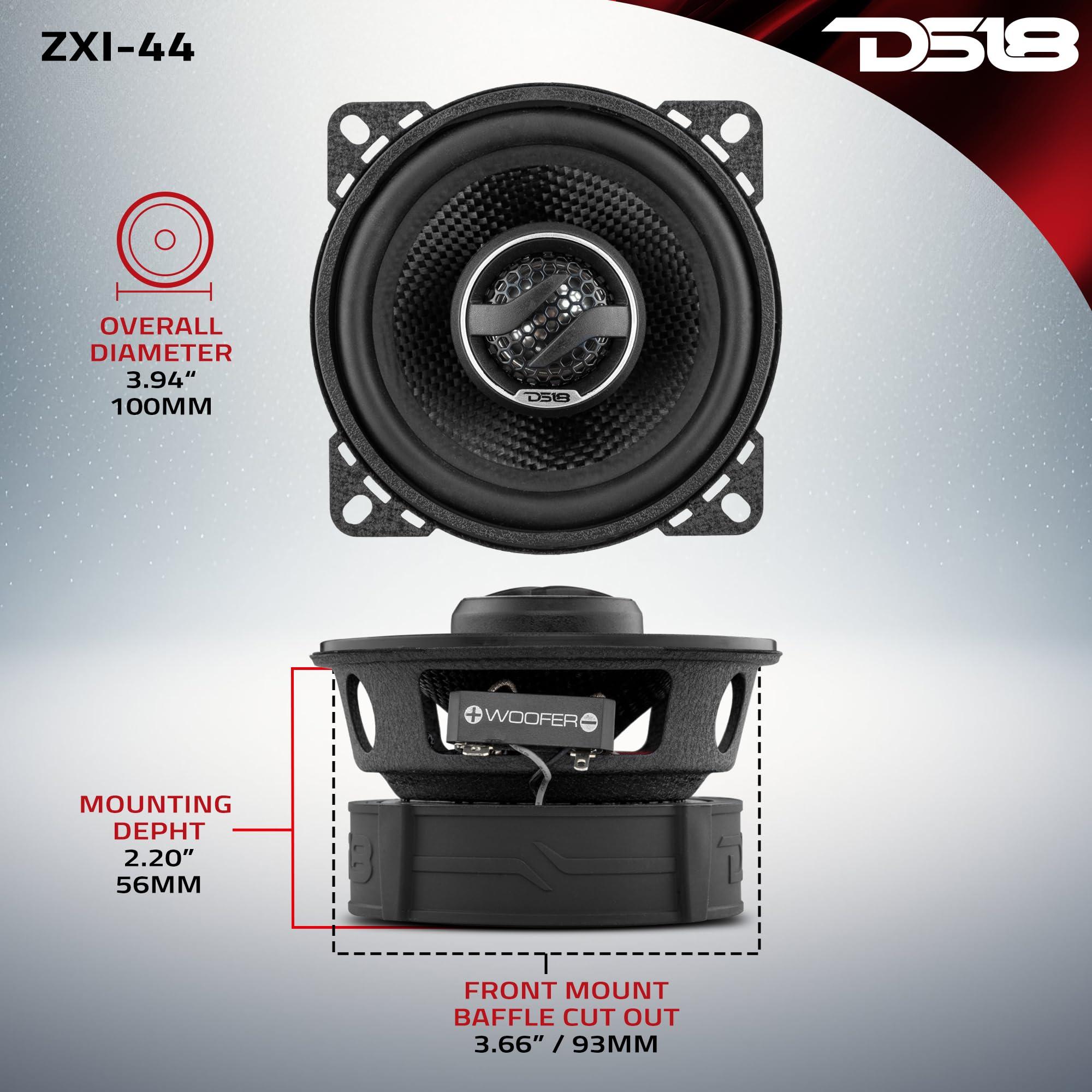 DS18 DS18 ZXI-44 4" Car Audio Coaxial Speaker with Built in Neodymium Tweeter and Kevlar Cone 2 Way 150 Watts Max 4 Ohm (2 Speakers) (Renewed)