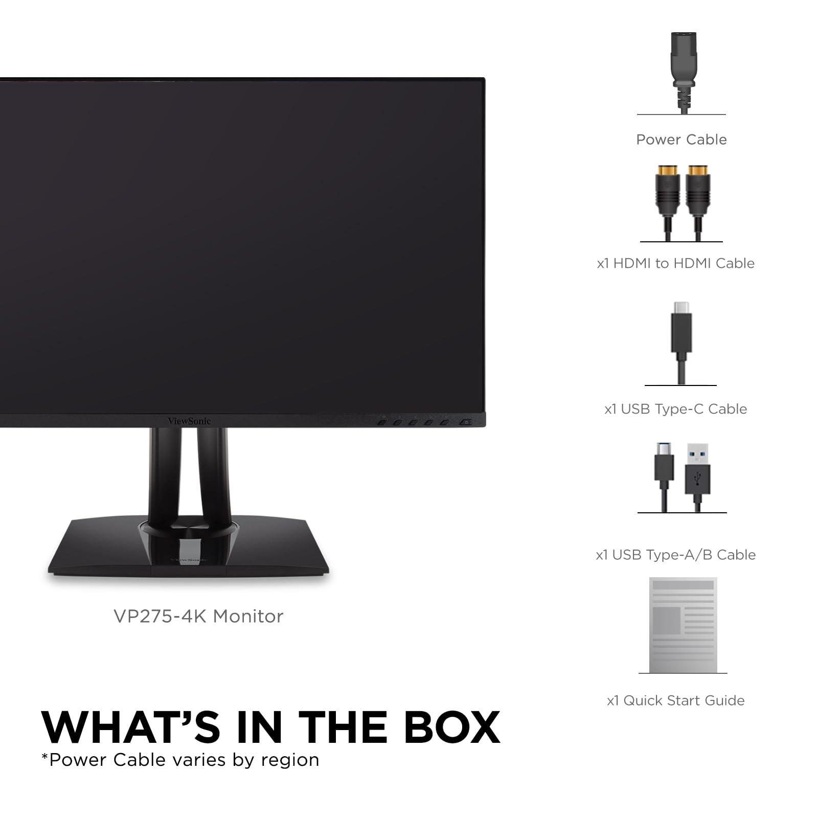 ViewSonic ViewSonic VP275-4K 27 Inch IPS 4K UHD Monitor Designed for Surface, Advanced Ergonomics, 100% sRGB, 60W USB C, HDMI and DisplayPort