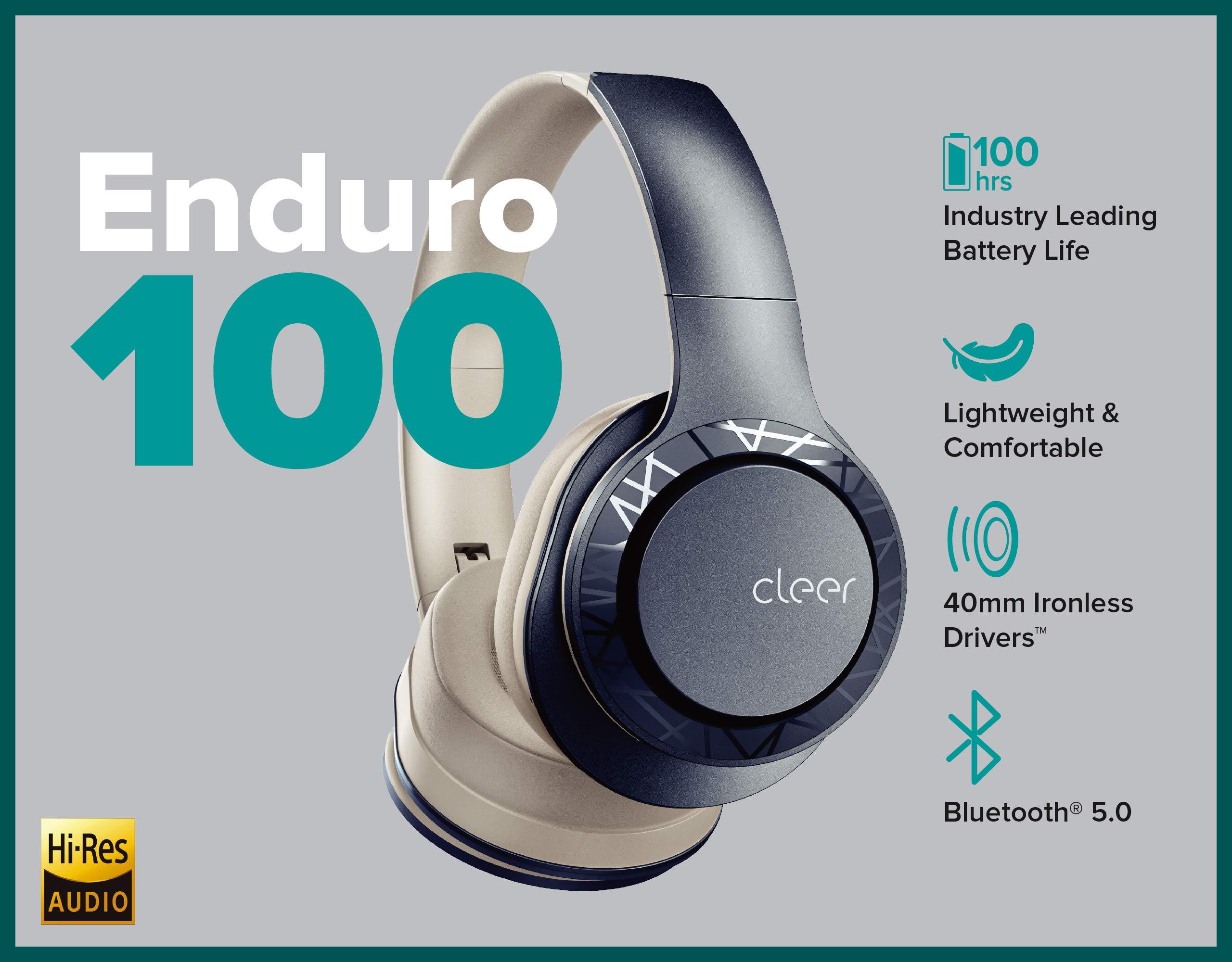 Cleer Cleer Enduro 100 Bluetooth Headphones, 40mm Ironless Driver, Deep Bass Over The Ear Headphones, 100Hr Play, Dual-Mic, Clear Calls, Comfort Fit, Bluetooth 5.0, Hi-Res Foldable Wireless Headphone, Navy