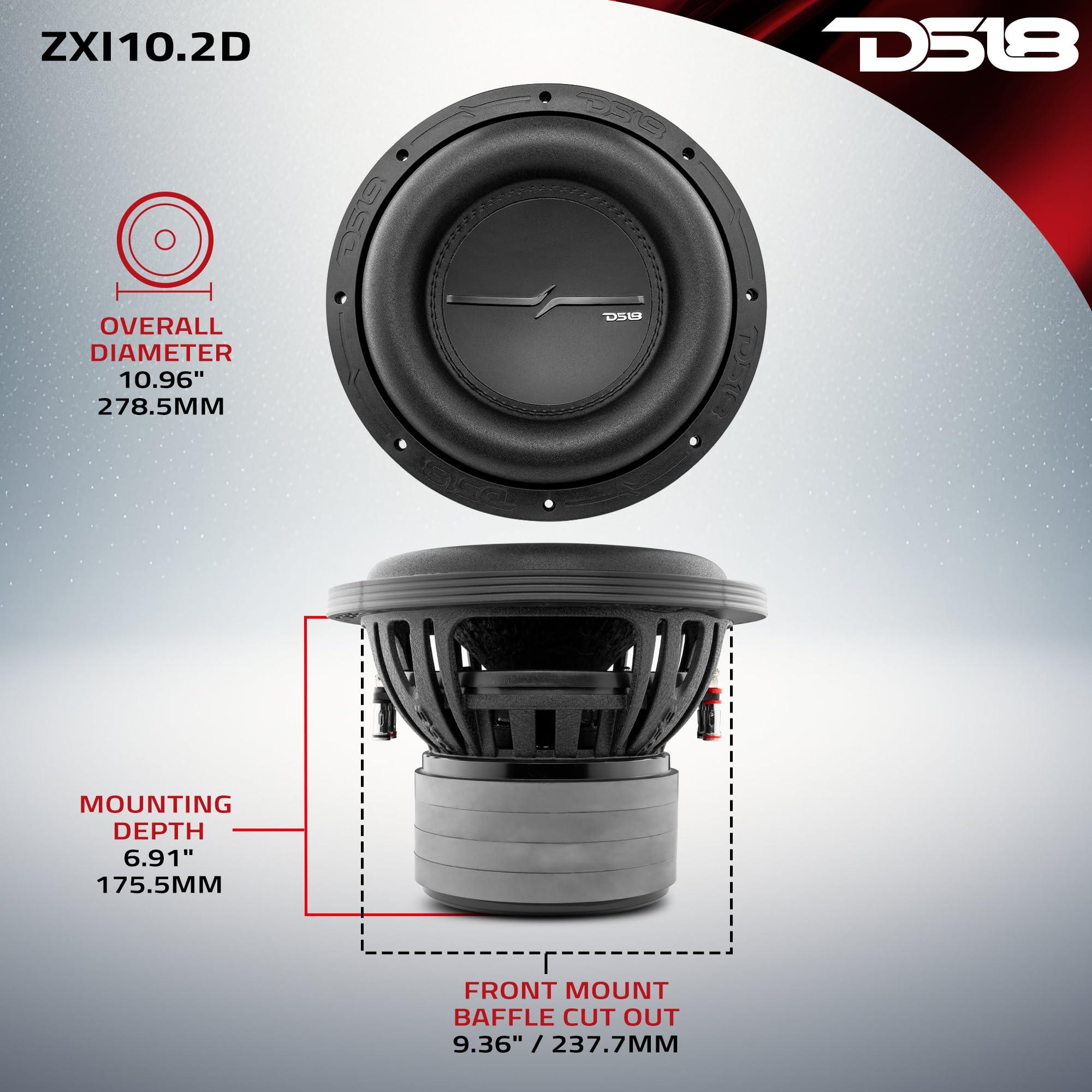DS18 DS18 ZXI10.2D High Excursion 10 Inches Car Audio Subwoofer 1600 Watts Dual Voice Coil 2-Ohm 4 Magnets (1 Speaker)