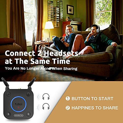1Mii 1Mii B06TX Bluetooth 5.2 Transmitter for TV to Wireless Headphone/Speaker, Bluetooth Adapter for TV w/Volume Control, AUX/RCA/Optical/Coaxial Audio Inputs, Plug n Play, aptX Low Latency & HD