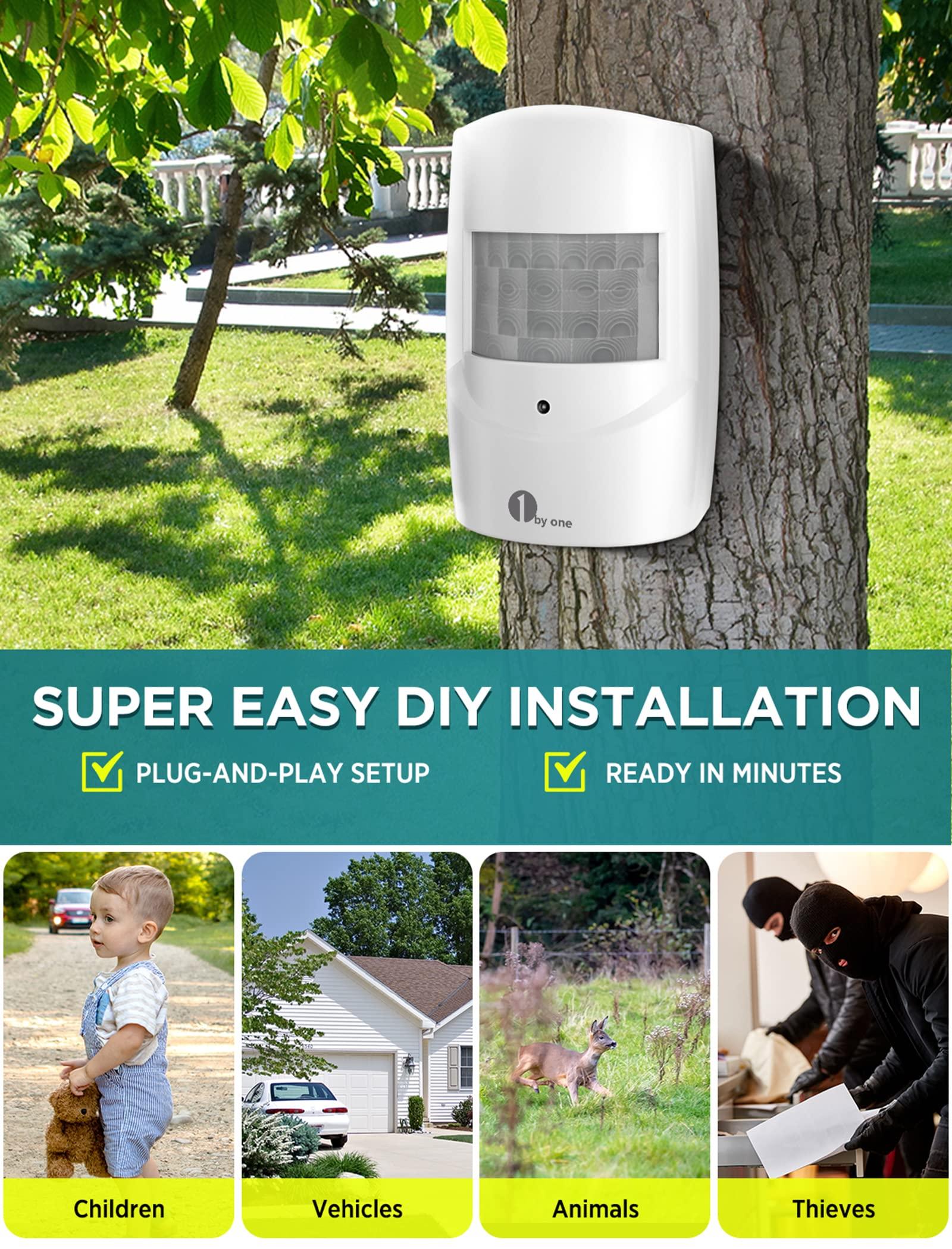 1byone 1byone Driveway Alarm, Home Security Alert System with 36 Melodies, 1 Plug-in Receiver and 2 Weatherproof PIR Motion Detector, 1000ft Wireless Transmission Range and 24ft PIR Detection Range