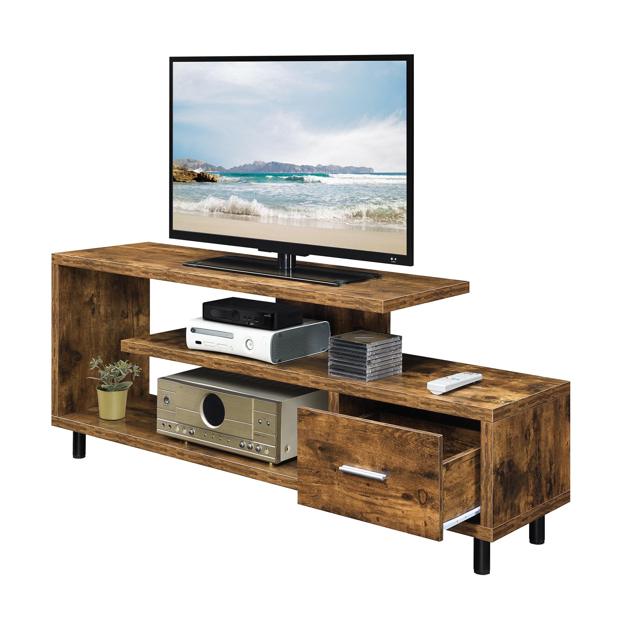 Convenience Concepts Convenience Concepts Seal II Stand 23.75" 3-Tier Entertainment Center 65 Inches, Modern 1 Drawer TV Mount with Shelves for Living Room, Barnwood