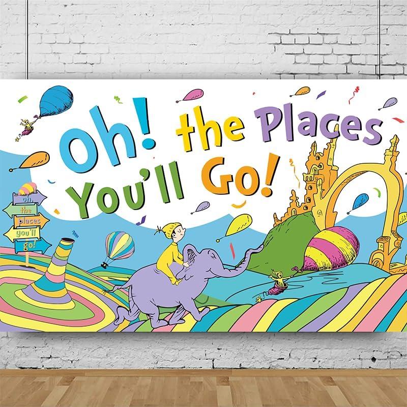 LOONELO LOONELO Banner Backdrop for Oh The Places You'll Go with 70.8''X43.3'',Large Party Decorations Photography Background for Kindergarten Preschool Graduation Supplies