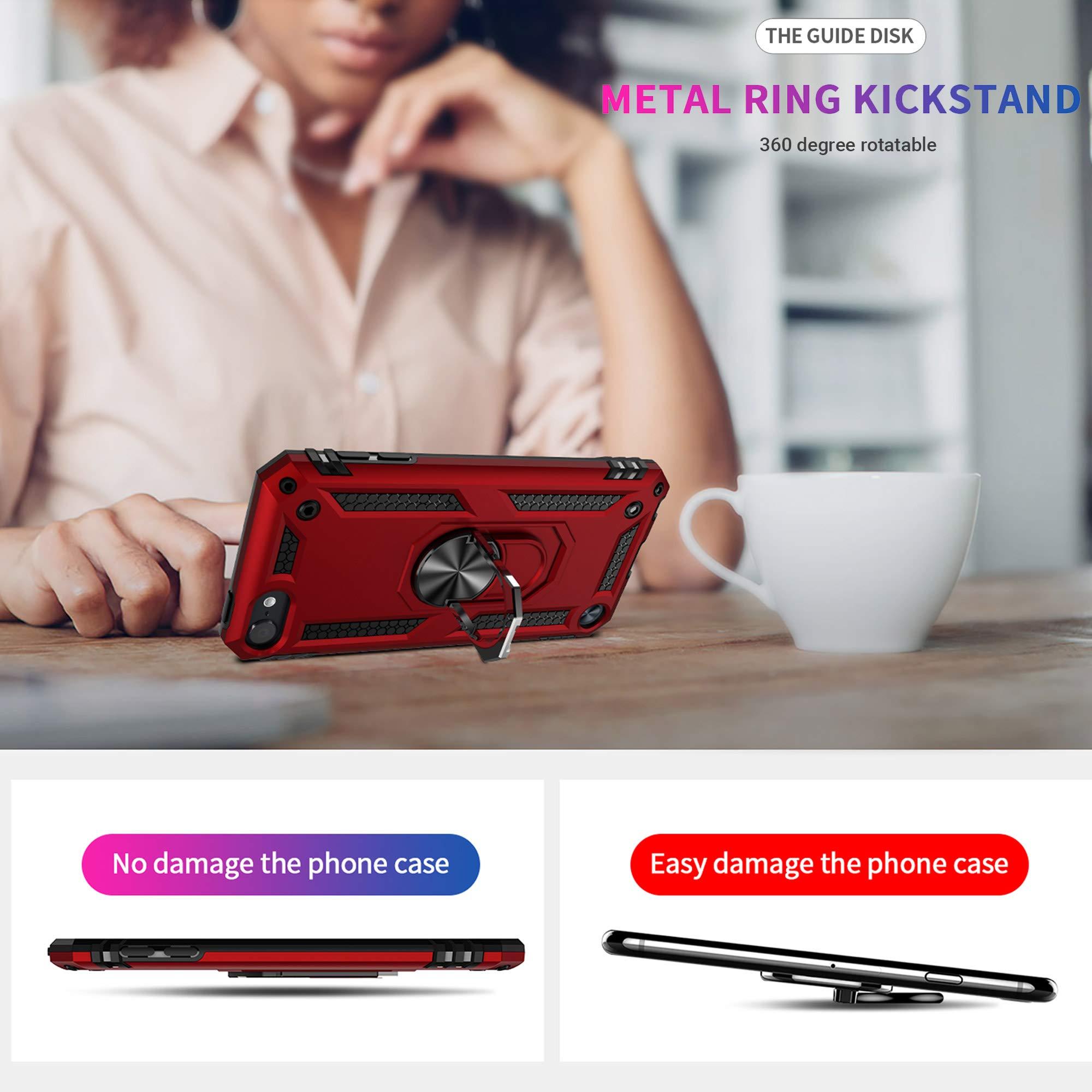 ULAK ULAK Compatible with iPod Touch 7/6/5 Case with 2 HD Screen Protectors, Hybrid Rugged Shockproof Cover with Built-in Kickstand for iPod Touch 7th/6th/5th Generation (Red)