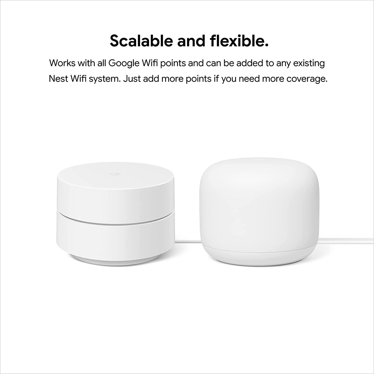 Google Nest WiFi Router and 2 Points - WiFi Extender with Smart Speaker - Works with Google WiFi (3 Pack) White
