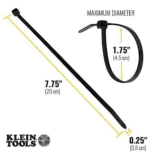 Klein Tools Klein Tools 450-200 Cable Ties, 50-Pound Tensile Strength, Heavy Duty Nylon Cable Zip Ties, Indoor / Outdoor Use, 7.75-Inch, Black, 100-Piece