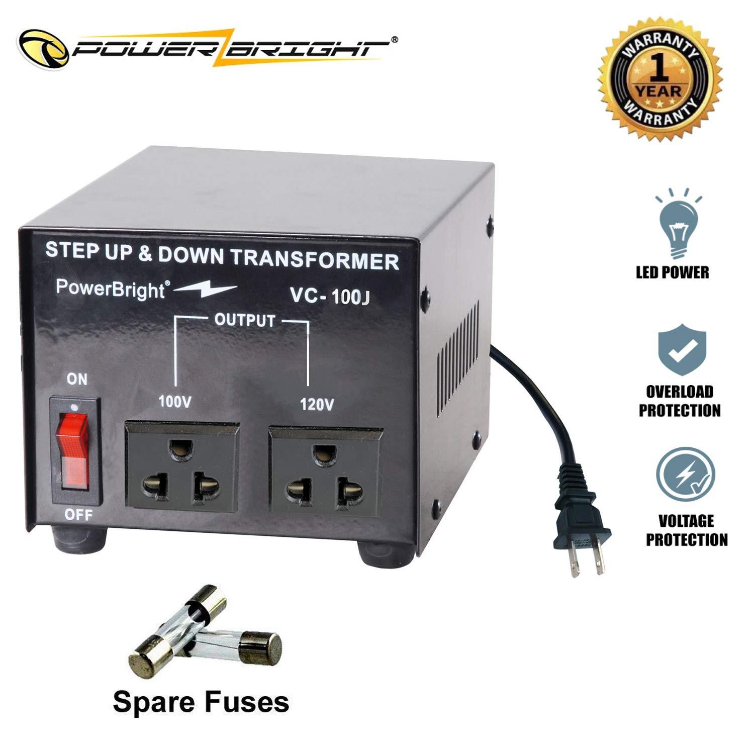 PowerBright PowerBright Japanese Voltage Transformer, 100 Watts Max Output Step Up Step Down Japan Converter for 120 Volt and 100V Countries, Convert from 120V to 100V and 100V to 120V, Universal Outlet Socket