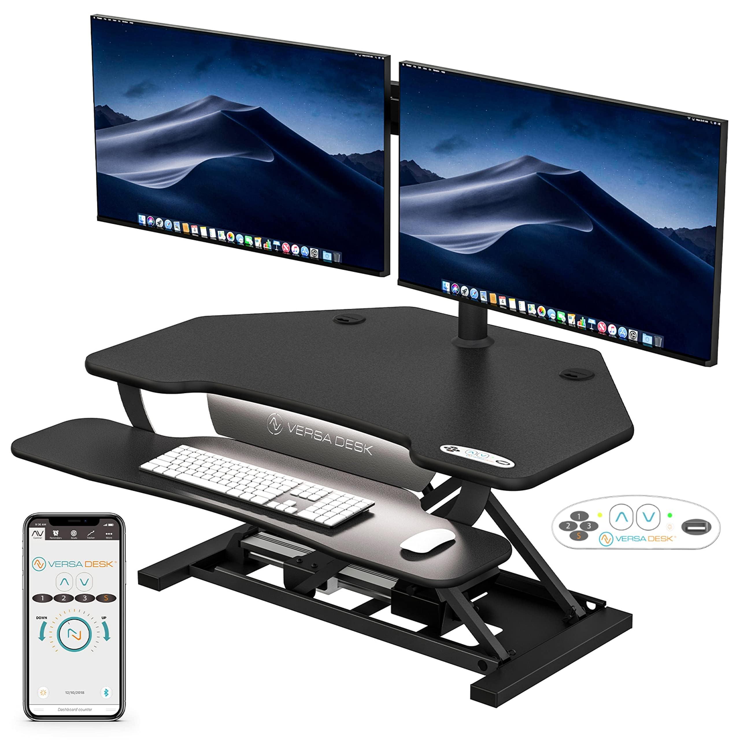 VERSADESK VERSADESK PowerPro Elite 36 x 31 Smart Corner Standing Desk Converter | Mobile App Adjustable Sit-Stand Desk Riser w/Keyboard Tray & USB & USBC Ports | for Home or Office - Black
