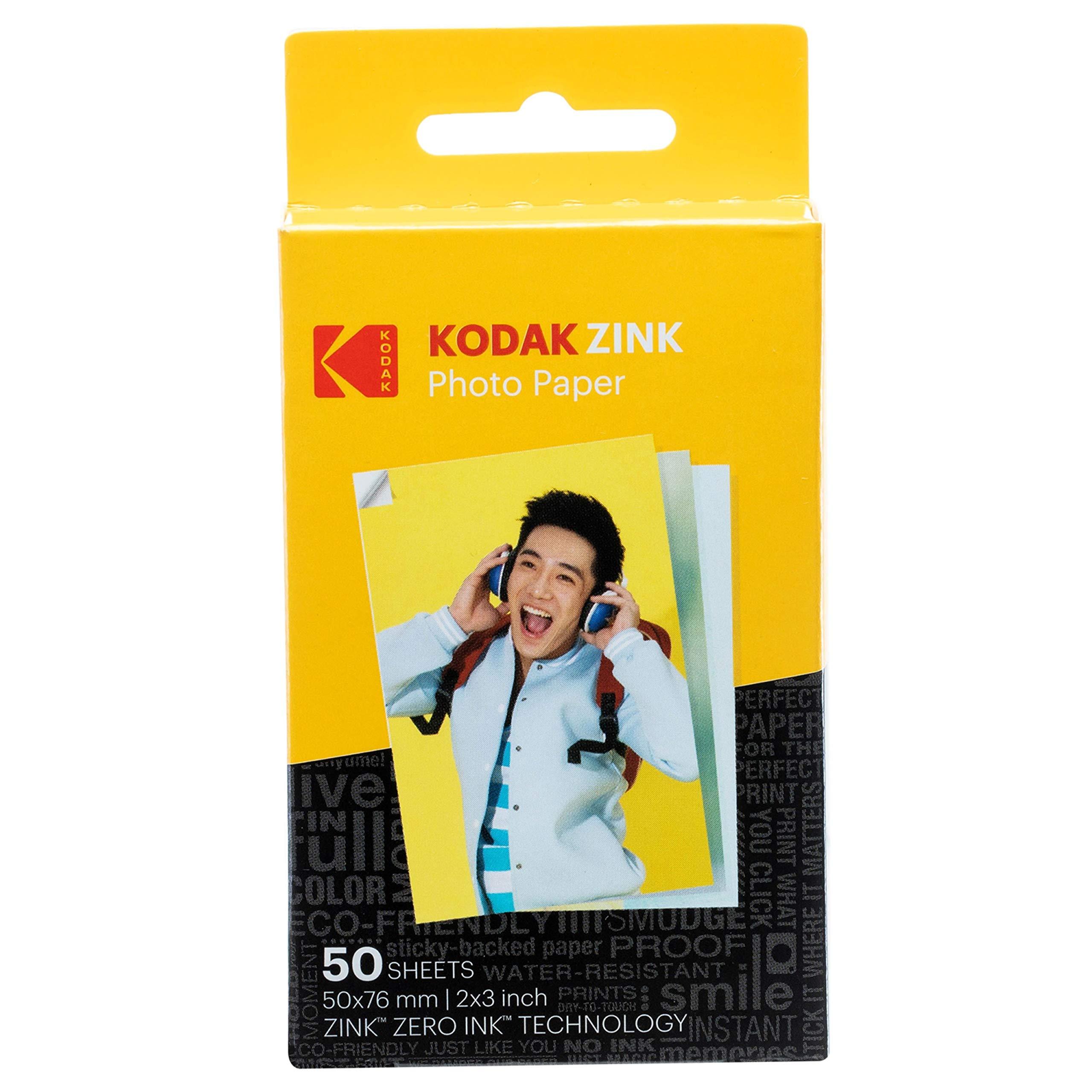 KODAK KODAK Step Instant Color Photo Printer with Bluetooth/NFC, Zink Technology (Pink) with Kodak 2\"x3\" Premium Zink Photo Paper (50 Sheets) Compatible with Kodak Smile