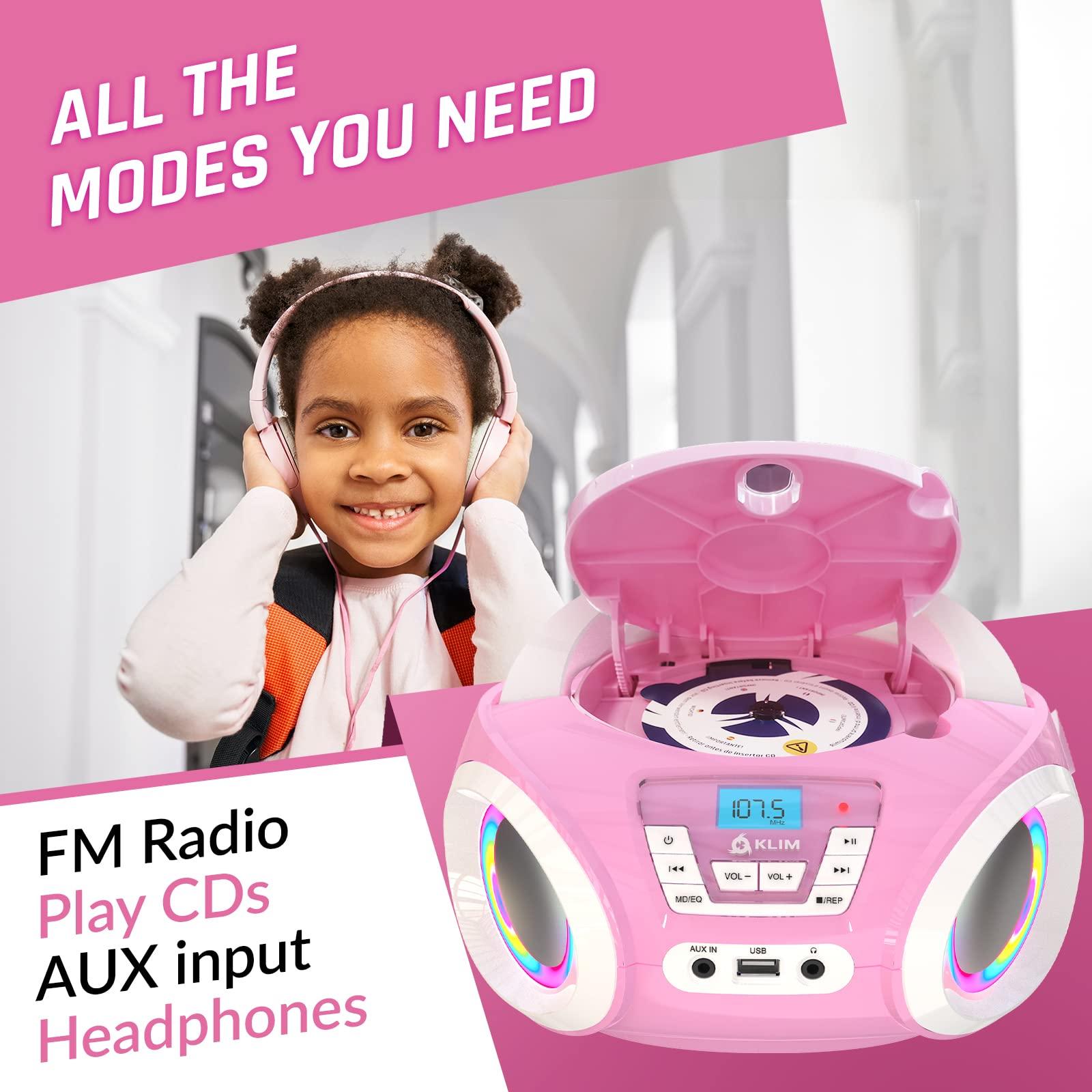 KLIM KLIM Candy Kids CD Player for Children - FM Radio - Includes Batteries - Pink - Boombox Portable - CD Player Children - with Speakers, Toddlers (Pink)