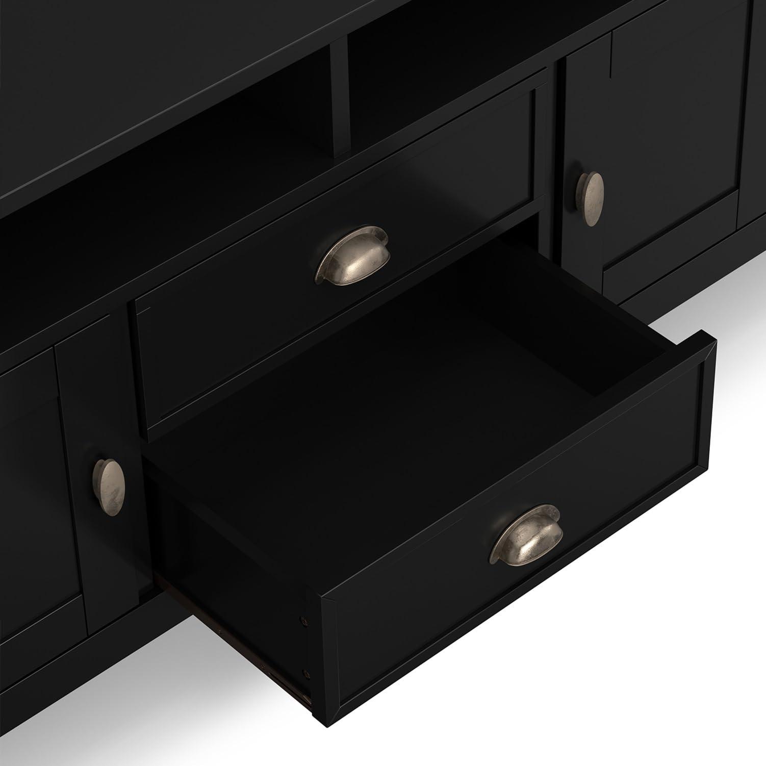 SIMPLIHOME SIMPLIHOME Redmond SOLID WOOD 72 Inch Wide Transitional TV Media Stand in Black For TVs up to 80 Inches, For the Living Room and Entertainment Center