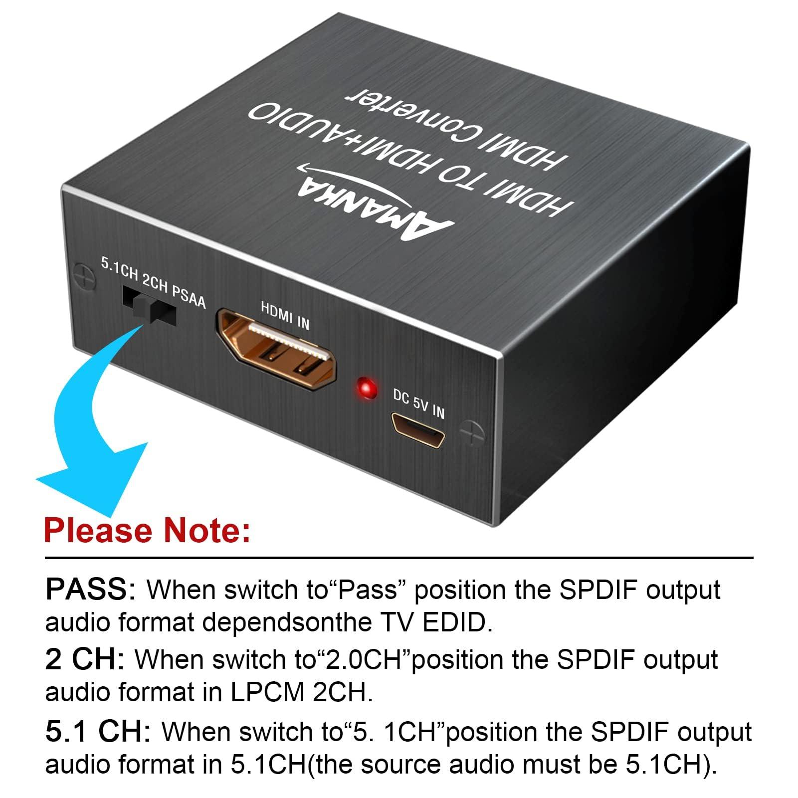 AMANKA HDMI Audio Extractor 4K HDMI to Optical 3.5mm Jack AUX Headphone Audio Adapter Splitter Converter Supports PCM DTS 5.1 HDCP Dolby Digital (Black-1)