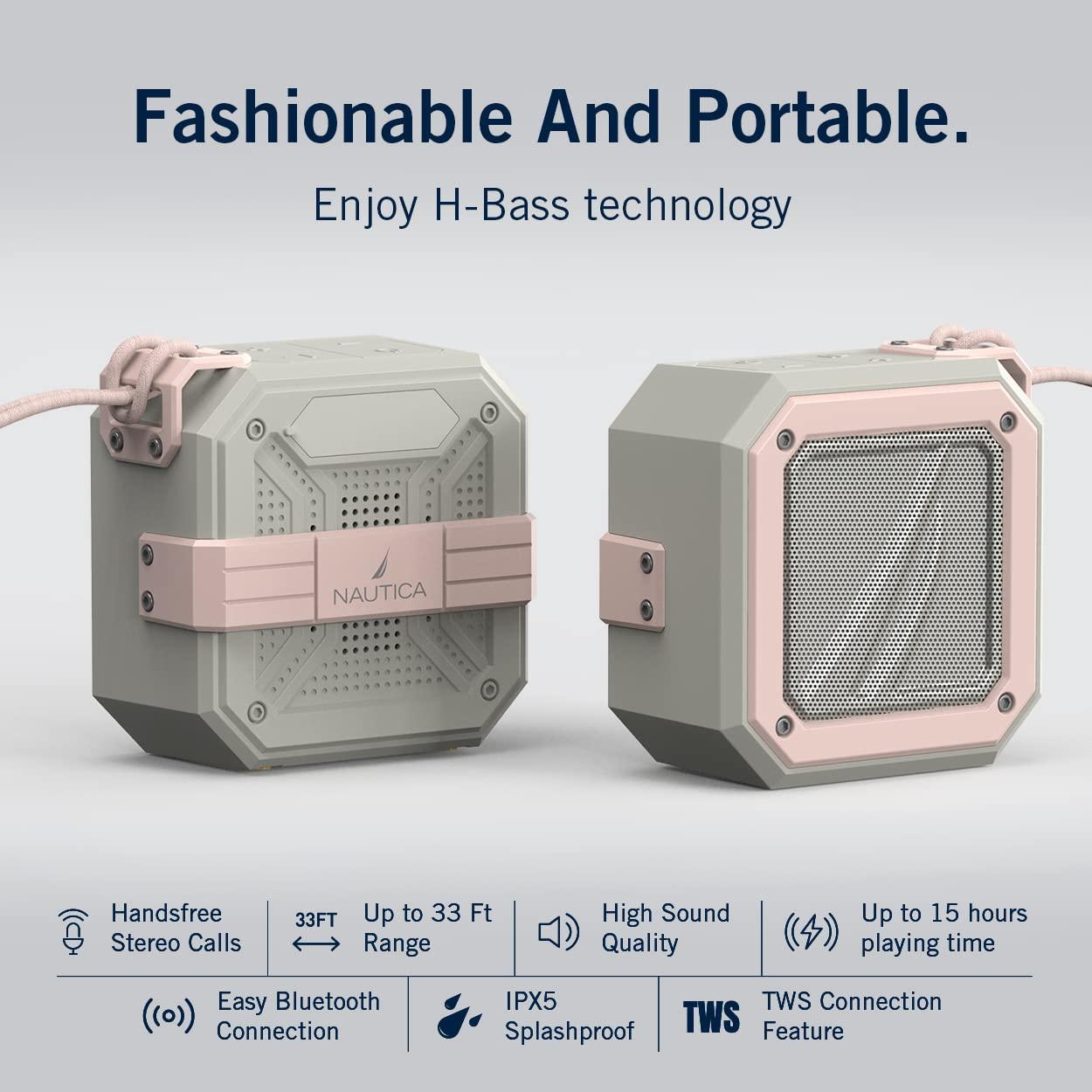 Nautica Nautica S100 True Wireless Outdoor Speaker, Portable IPX5 Waterproof Bluetooth Speaker with 15H Playtime, 200-Day Standby & TWS Pairing, Perfect for Camping, Beach, Backyard & Travel