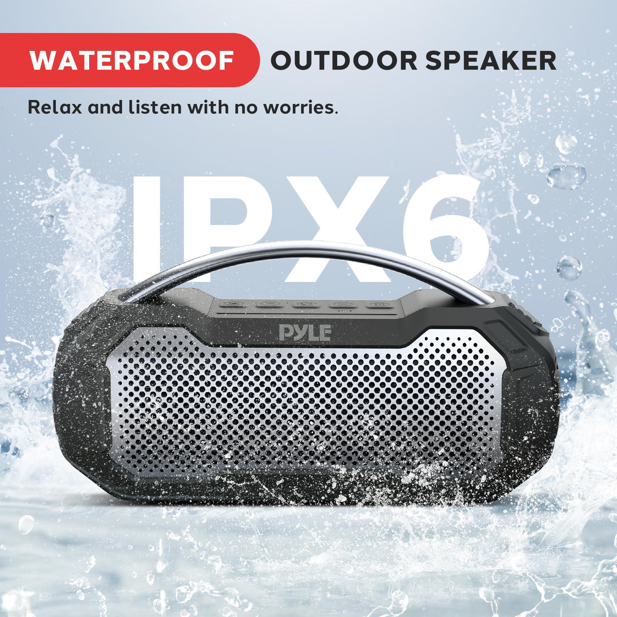 Pyle Pyle Portable Wireless Bluetooth Loud Streaming Speaker w/Deep Bass Hands-Free Microphone w/TWS Stereo Sound Function - IPX6 Waterproof Outdoor Speaker, 8H Playtime, AUX, BT Range 32+ ft - PCMPSB1BK
