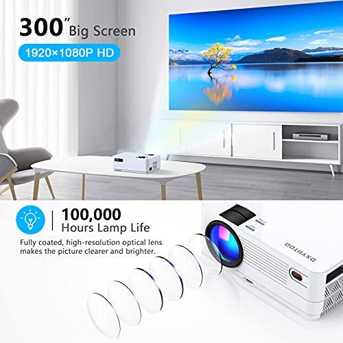 Dxyiitoo Native 1080P Projector with WiFi and Two-Way Bluetooth, Full HD Movie Projector for Outdoor Movies, 300" Display Projector 4k Home Theater, Compatible with iOS/Android/PC/XBox/PS4/TV Stick/HDMI/USB