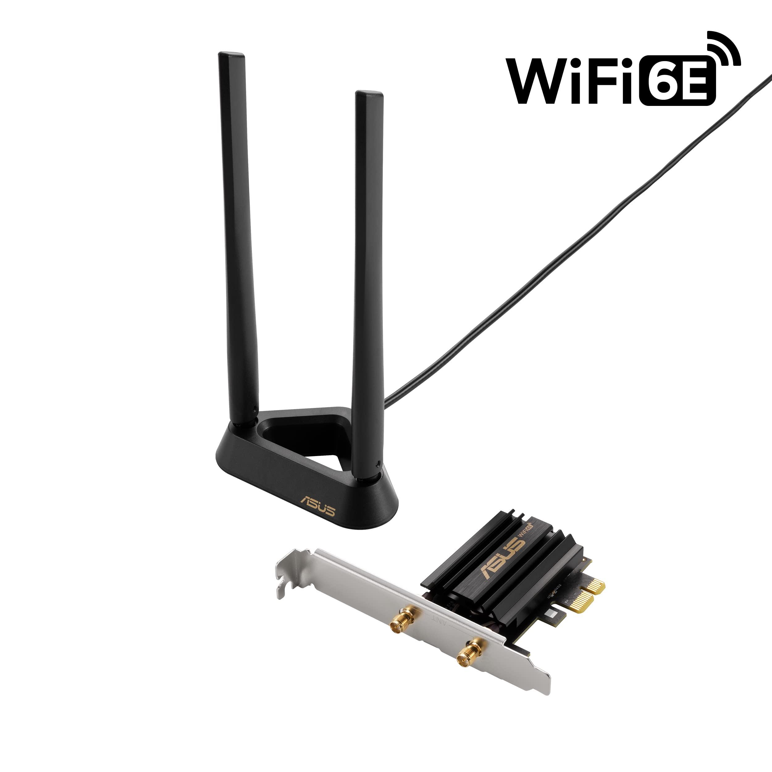 ASUS ASUS WiFi 6E + Bluetooth 5.2 PCI-E Expansion Card (PCE-AXE58BT) - Supports 6GHz Band, WPA3, 160MHz, WPA3 Network Security, OFDMA and MU-MIMO, External Antenna, Magnetic Base, Ultra Low Latency