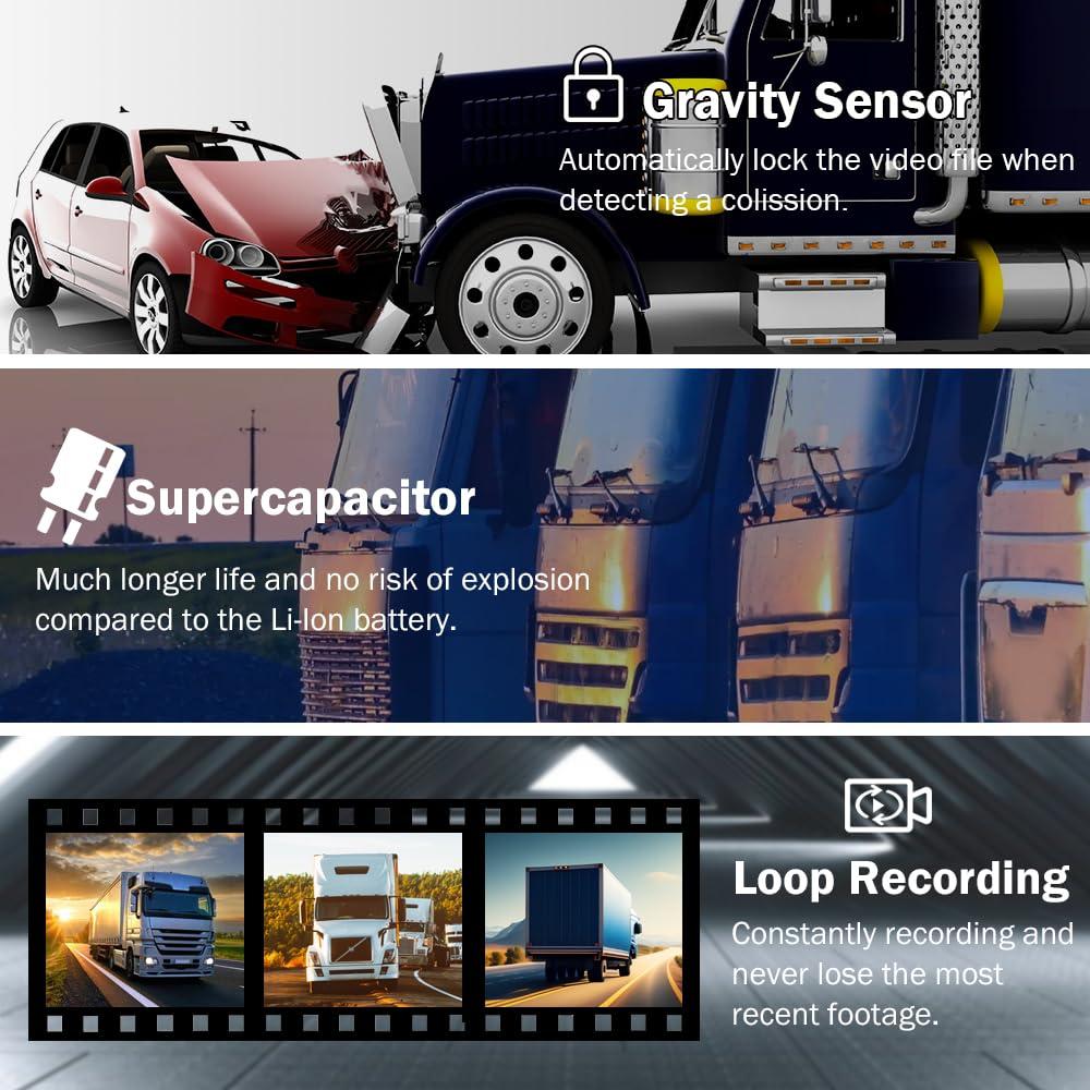 VSYSTO VSYSTO 4CH Truck Dash Camera System DVR Recorder Waterproof Backup Camera Front&Sides&Rear VGA for Truck Tractor Semi Trailer Van 7.0\" Monitor Infrared Night Vision