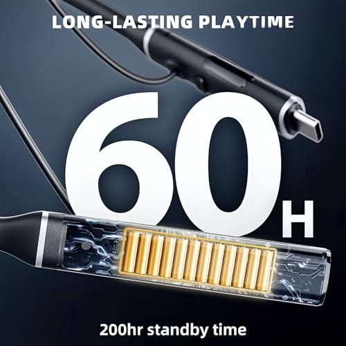 Promise A12 Neckband Bluetooth 5.3 Earbuds - 60H Playtime, Built-in OTG Fast Charger, Lightweight Memory Steel, Type-C Adapter, Noise-Isolating Earphones for Sports, Gaming & Calls