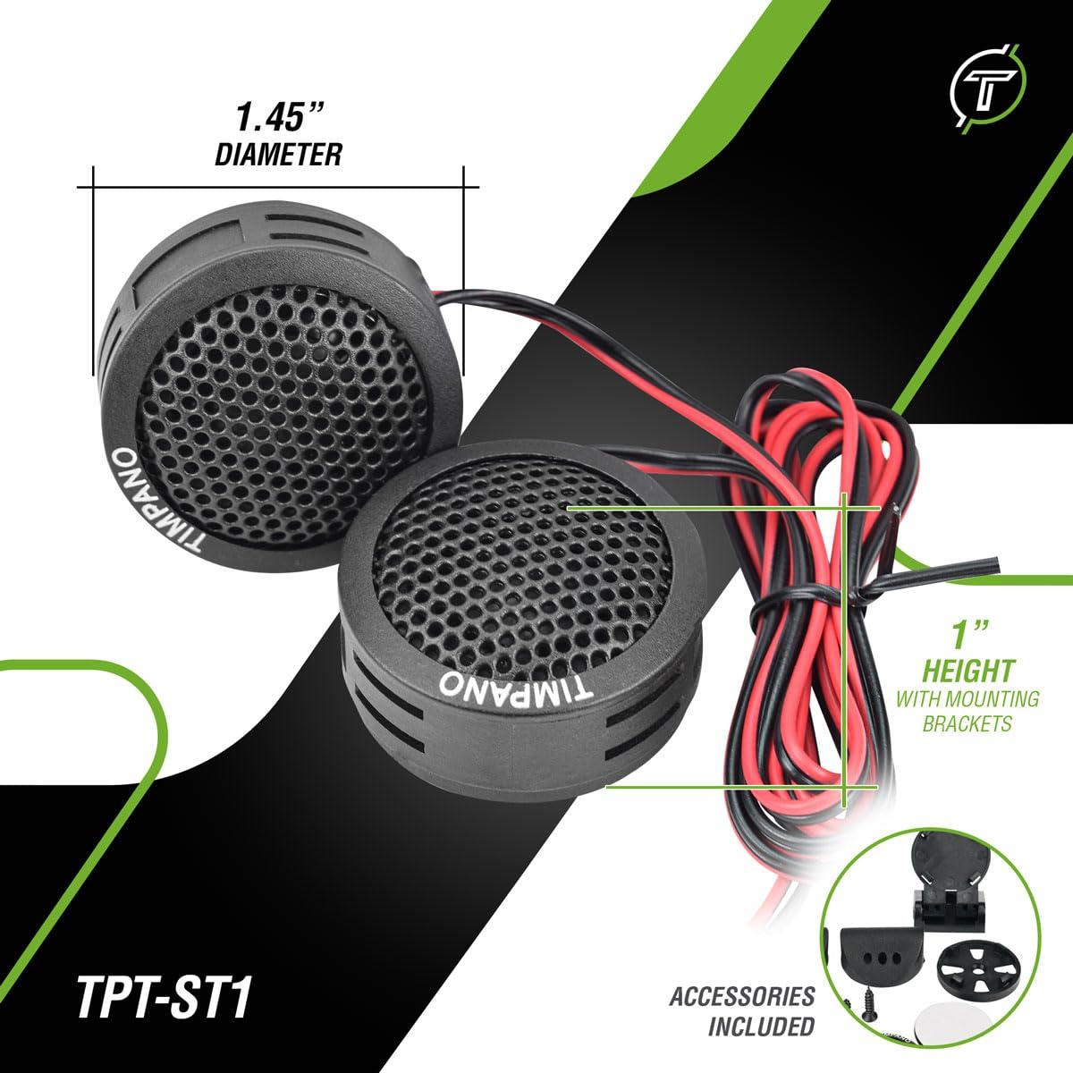 Timpano Timpano TPT-ST1 Dome Tweeter, 1 Inch Tweeter Set for Car Audio, Angle or Surface Mount Tweeters, 4 Ohm Soft Dome 150 Watts Max Power Tweeter for Pro Car Audio (Pair)