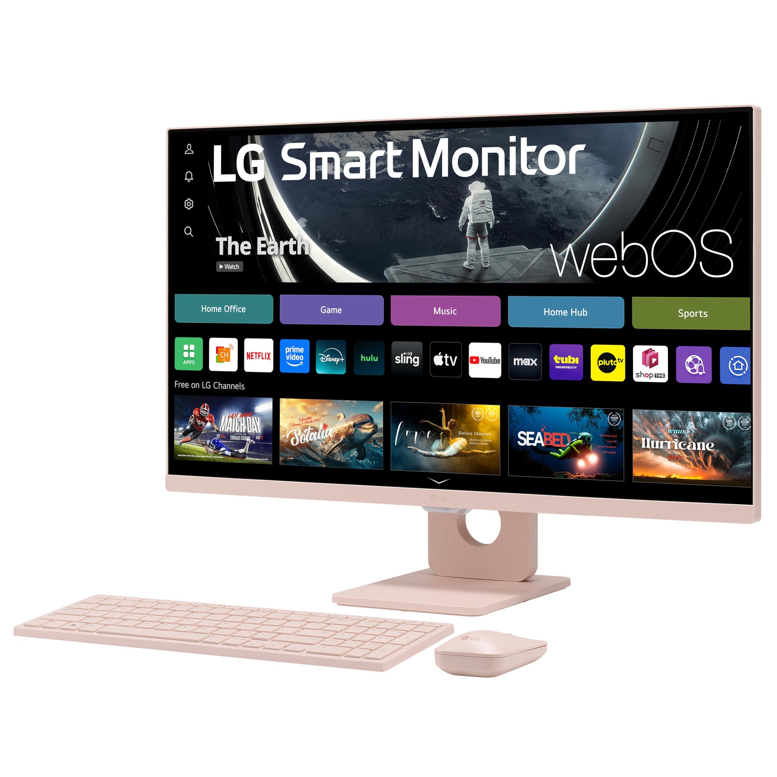 LG LG 27SR5BF-P 27-inch FHD (1920x1080) Smart Monitor with Streaming TV, webOS, Wireless Keyboard, Mouse, HDR10, IPS Display, webOS, Speaker, ThinQ App, Remote Control, Pink
