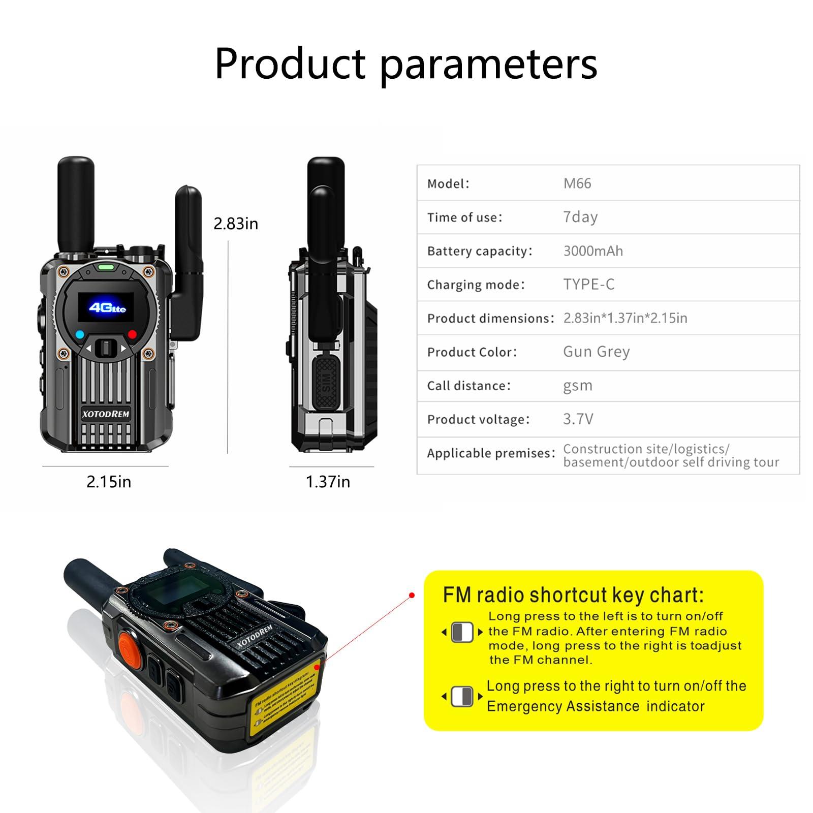 Generic XOTODREM Global Walkie Talkie Two Way Radio, Portable Radio am fm Home Radio, Unlimited Distance-Rechargeable PTT Cellular Radio Push To Talk, Walkie Talkie that can be used as a Radio (with SIM card)