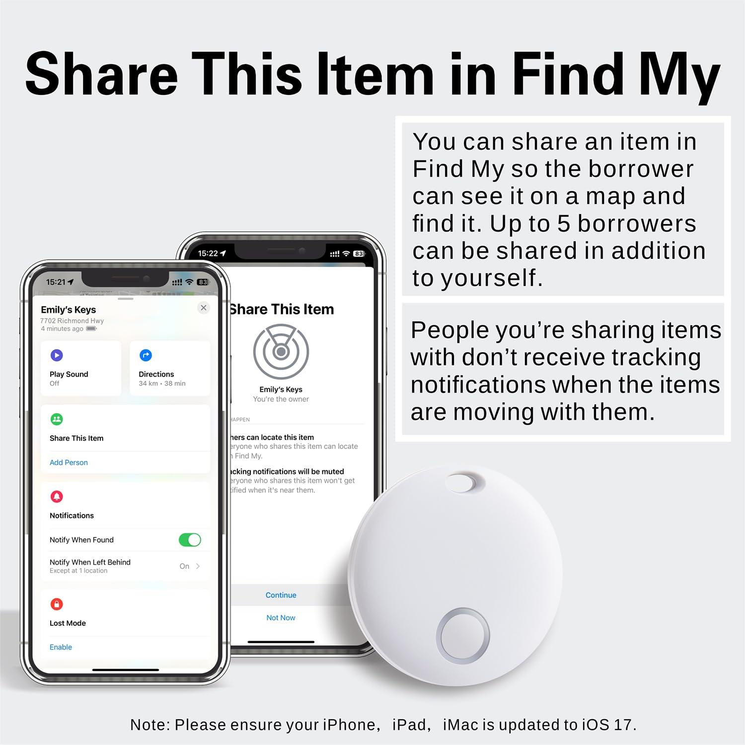 Reyke Reyke Smart Tag, Bluetooth Luggage Tracker. Works with Apple Find My (iOS Only), Item Locator for Key, Luggage, Backpack, Wallet, IP67 Waterproof, 2 Pack- White