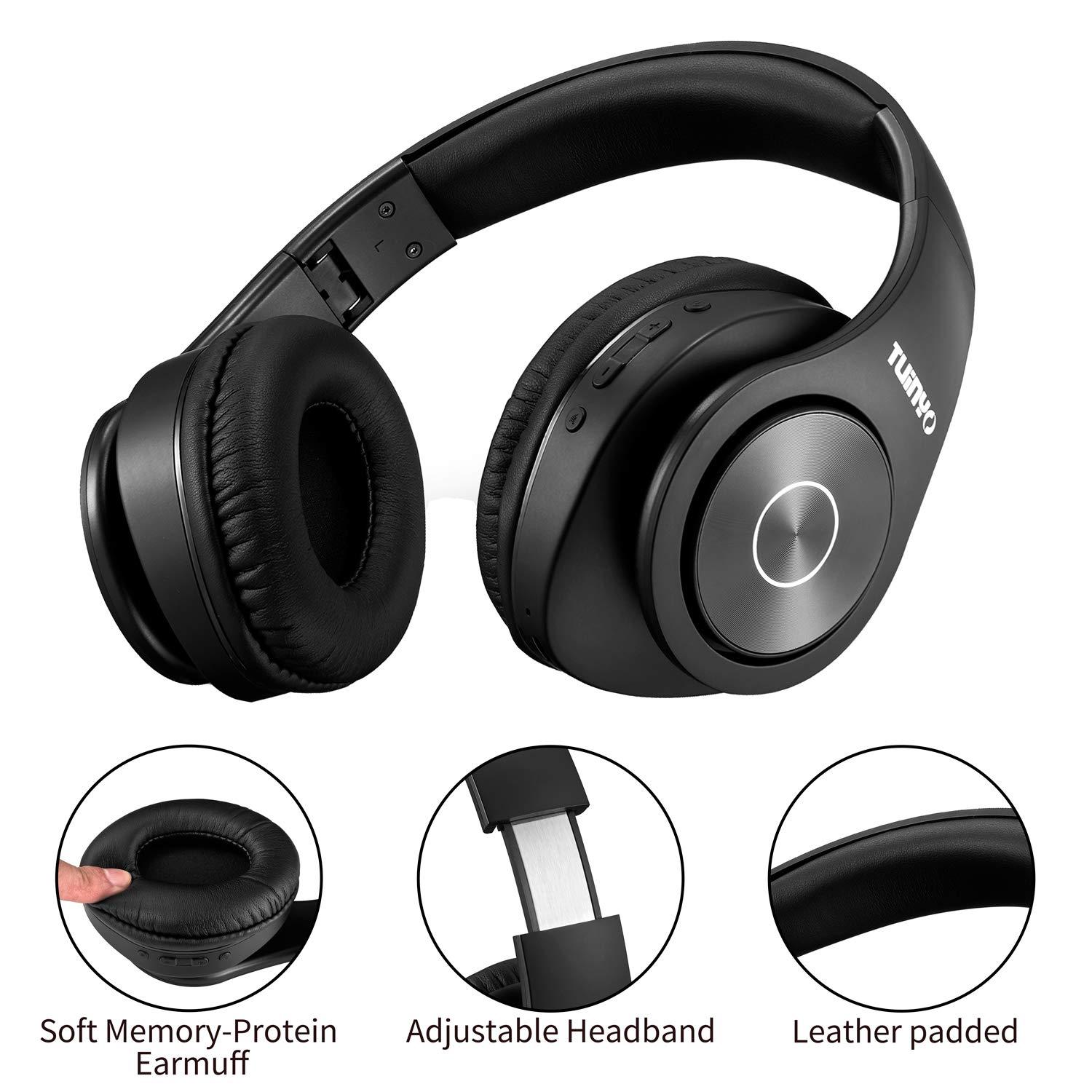 TUINYO TUINYO Wireless Headphones Over Ear, Bluetooth Headphones with Microphone, Foldable Stereo Wireless Headsetfor Travel Work TV PC Cellphone-Black