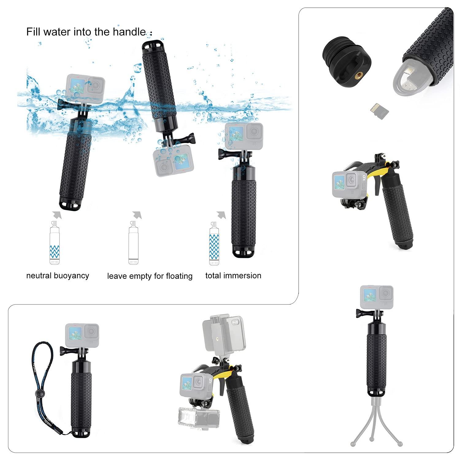 YALLSAME YALLSAME Waterproof Dome Port for GoPro Hero 13 12 11 10 9 Black with Built-in Switchable Filters, Floating Hand Grip, Trigger, Dive Snorkeling Underwater Dome Housing for GoPro 9 10 11 12 13 Black