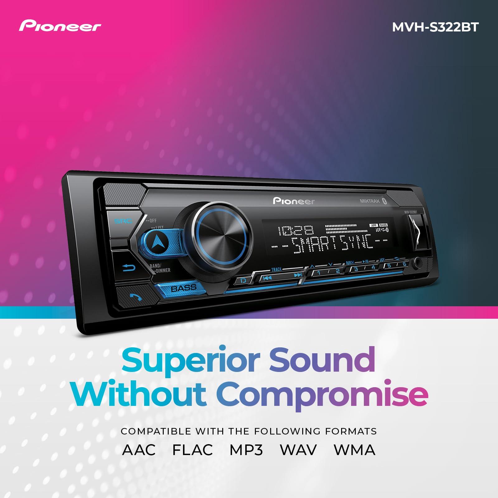PIONEER Pioneer MVH-S322BT Bluetooth Car Stereo with USB/AUX Inputs, Smartphone Connectivity, Pioneer Smart Snyc, and Hands-Free Calling for Enhanced In-Car Audio Experience