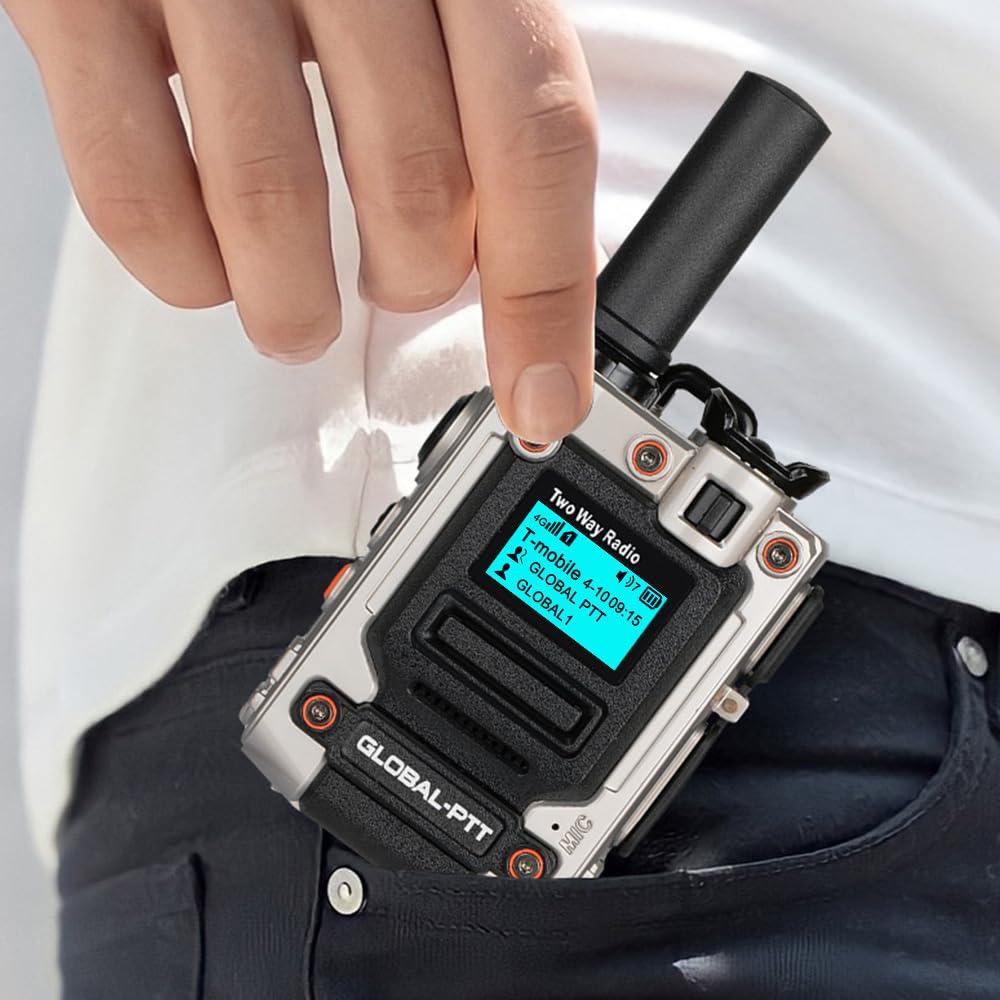 XMANA Pack of 2 Global Walkie Talkie with Sim Cards - One Button Instant Group Communication Over The Nationwide Cellular Network - Two Way Unlimted Range PoC Radios with Flashlight (Silver)