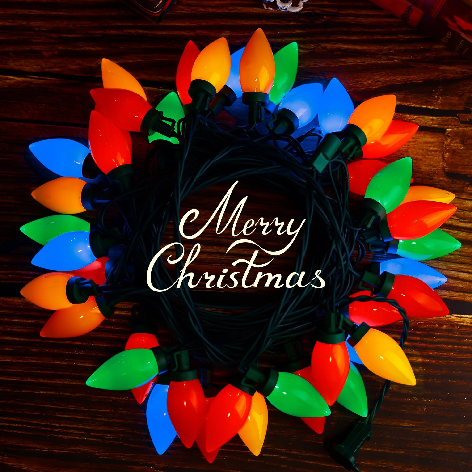 HAYATA Multi Color C9 Big Bulbs Classic Christmas Lights 50 LED 32ft Indoor Outdoor Home Yard Xmas Tree Decorations (Multi Color - 50LED)