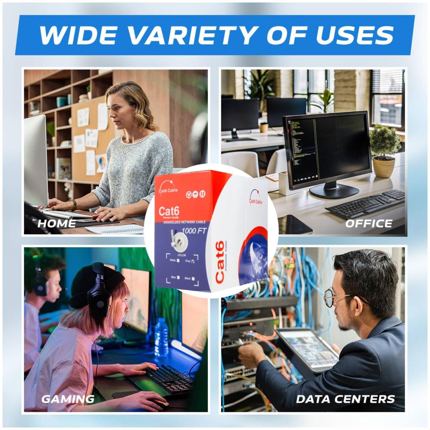 SATMAXIMUM SATMAXIMUM 1000ft CAT6 CMR Riser Ethernet Cable, Solid CCA 23AWG UTP Network Wire, 550MHz, High-Speed LAN, Bulk for RJ45 Connections, Ideal for Vertical Installations - White