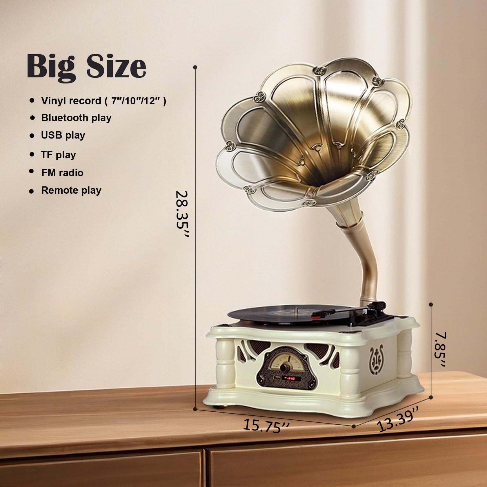 Artisam Gramophone Record Player Vintage,Retro Phonograph Vinyl Record Player,Horn Vinyl Tocadiscos DJ Turntable,Gramophone Bluetooth Speaker with USB Audio for Home/Villas/Restaurants/Parties/Classical Fans