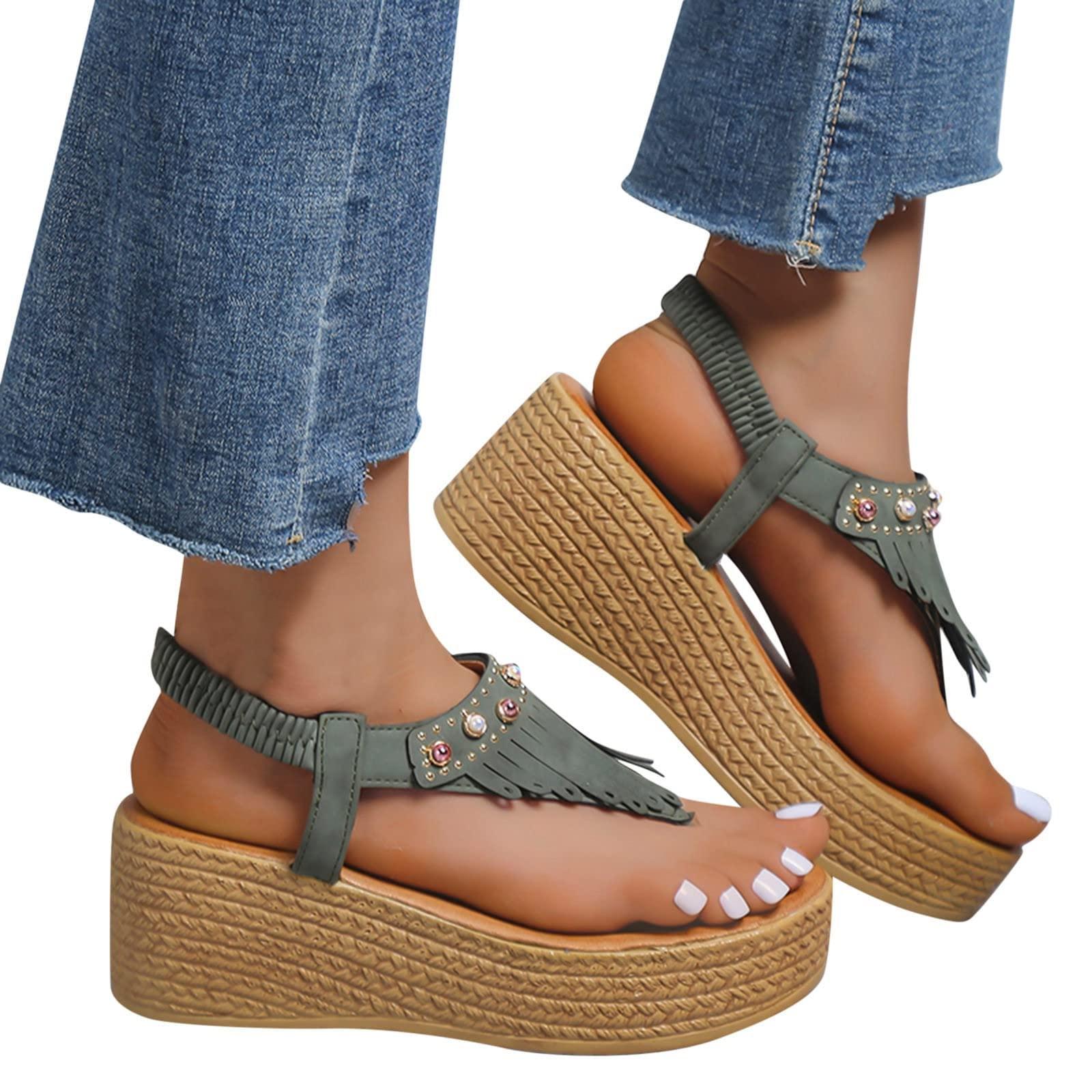 ZBYY ZBYY Women\'s Platform Wedges Heel Sandals Summer Wedge Flip Flops Sandals Slip On Elastic Ankle Strap Party Dress Shoes