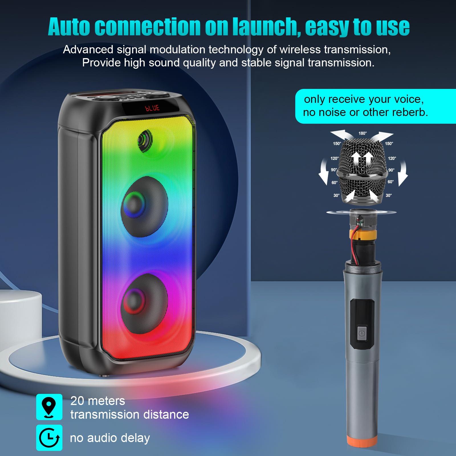 TAMPROAD TAMPROAD Bluetooth Speakers, 80W Peak Wireless TWS Portable Outdoor Party Speakers with Subwoofer, LED Colorful Lights, Loud Stereo Sound Music Box with Microphone for Home, Camping, Travel