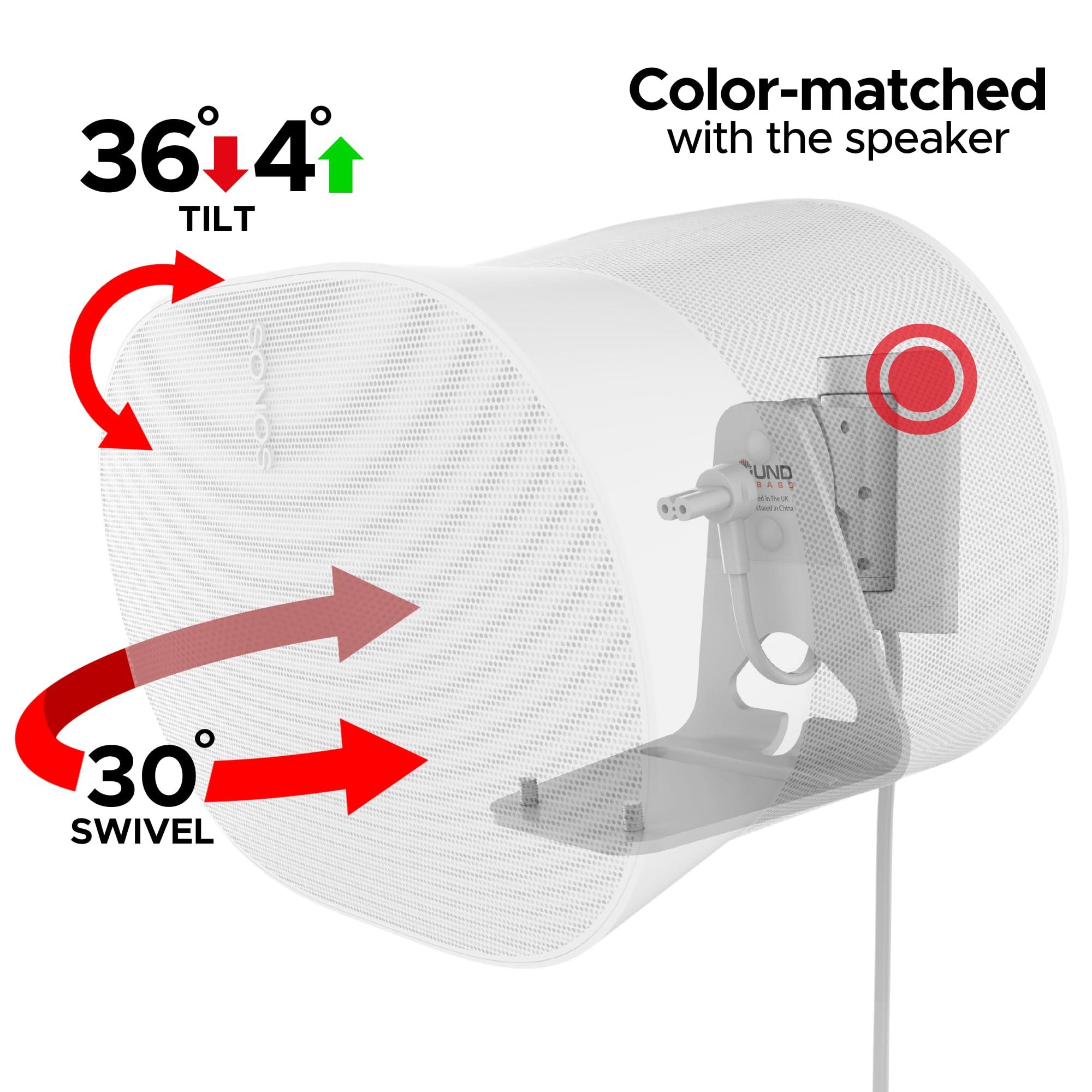 Sound Bass ERA300 Wall Mount Bracket, Tilt and Swivel, White, Twin (2pcs), Compatible with Sonos ERA 300, Effortless Installation, Includes Mounting Kit, Double, Pair