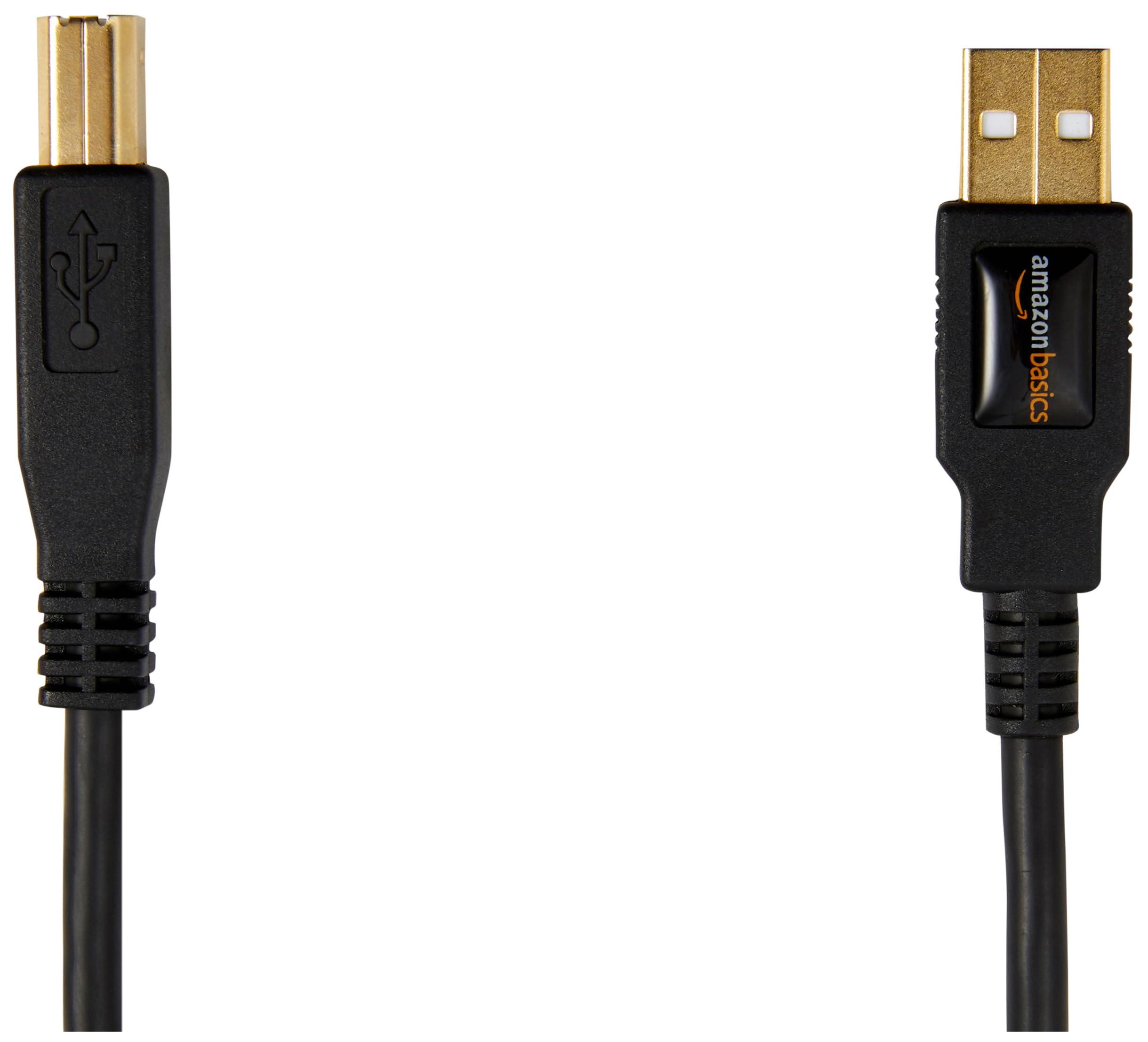 Amazon Basics Amazon Basics USB-A to USB-B 2.0 Cable with 480 Mbps Transfer Speed for Printer or External Hard Drive, Gold-Plated Connectors, 6 Foot, Black