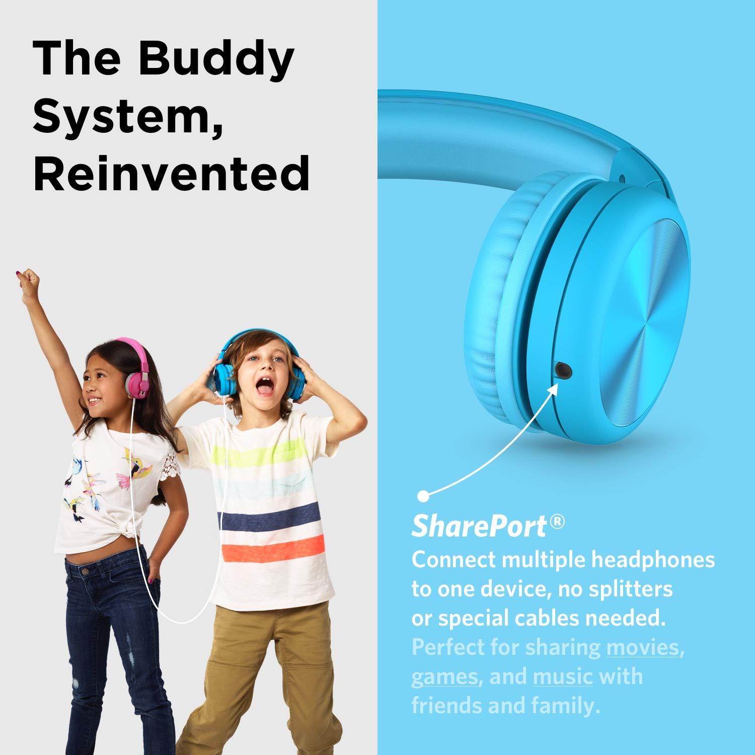 LilGadgets LilGadgets Connect+ Pro Wired Kids Headphones for School with Microphone, Volume Limiting & Noise Reduction Over-Ear Headset with Cord, SharePort Technology & SoftTouch Padding, Blue