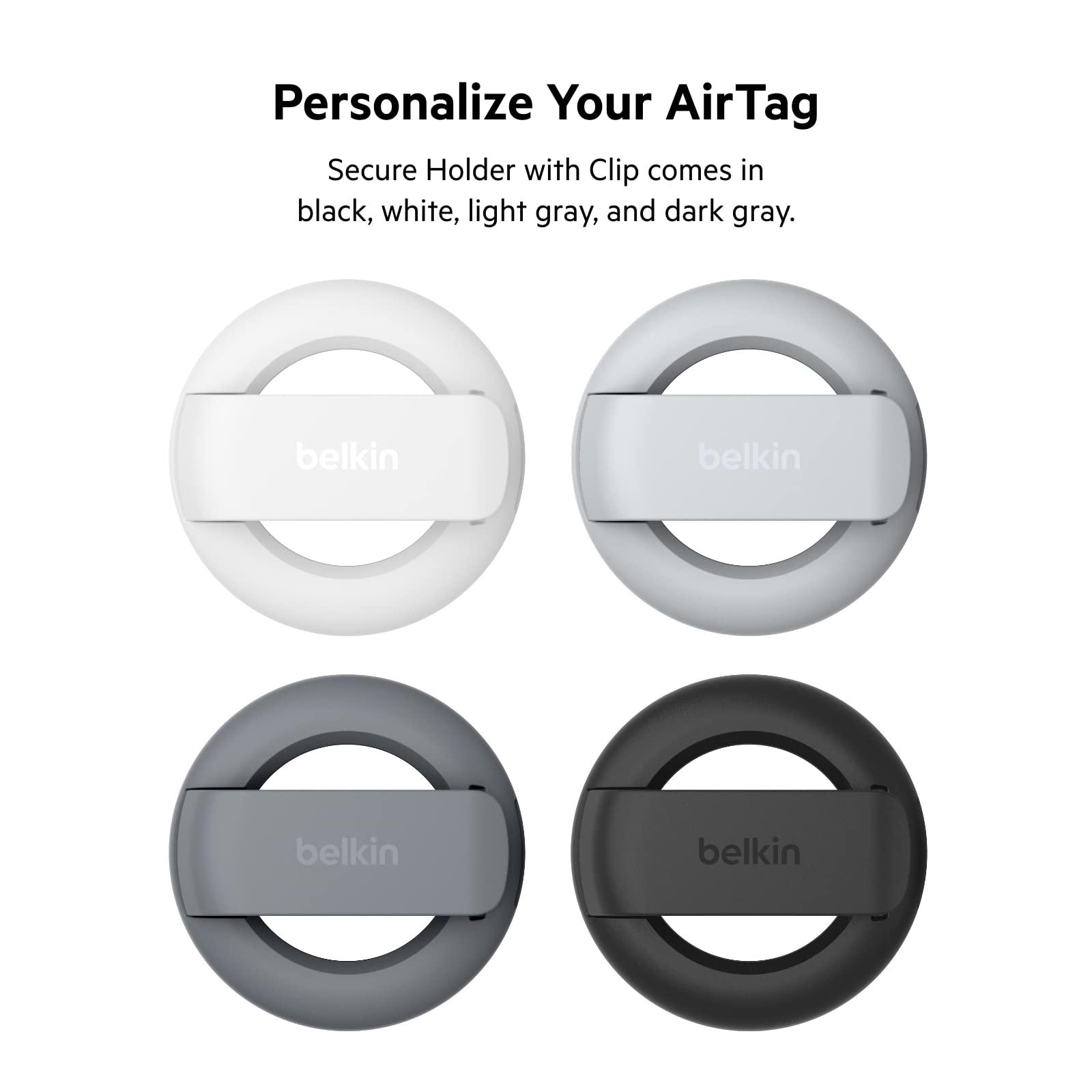 Belkin Belkin Apple AirTag Secure Holder with Clip - Durable Scratch Resistant Case Air Tag Spring Loaded Attach to Backpack, Clothing, and Luggage Black