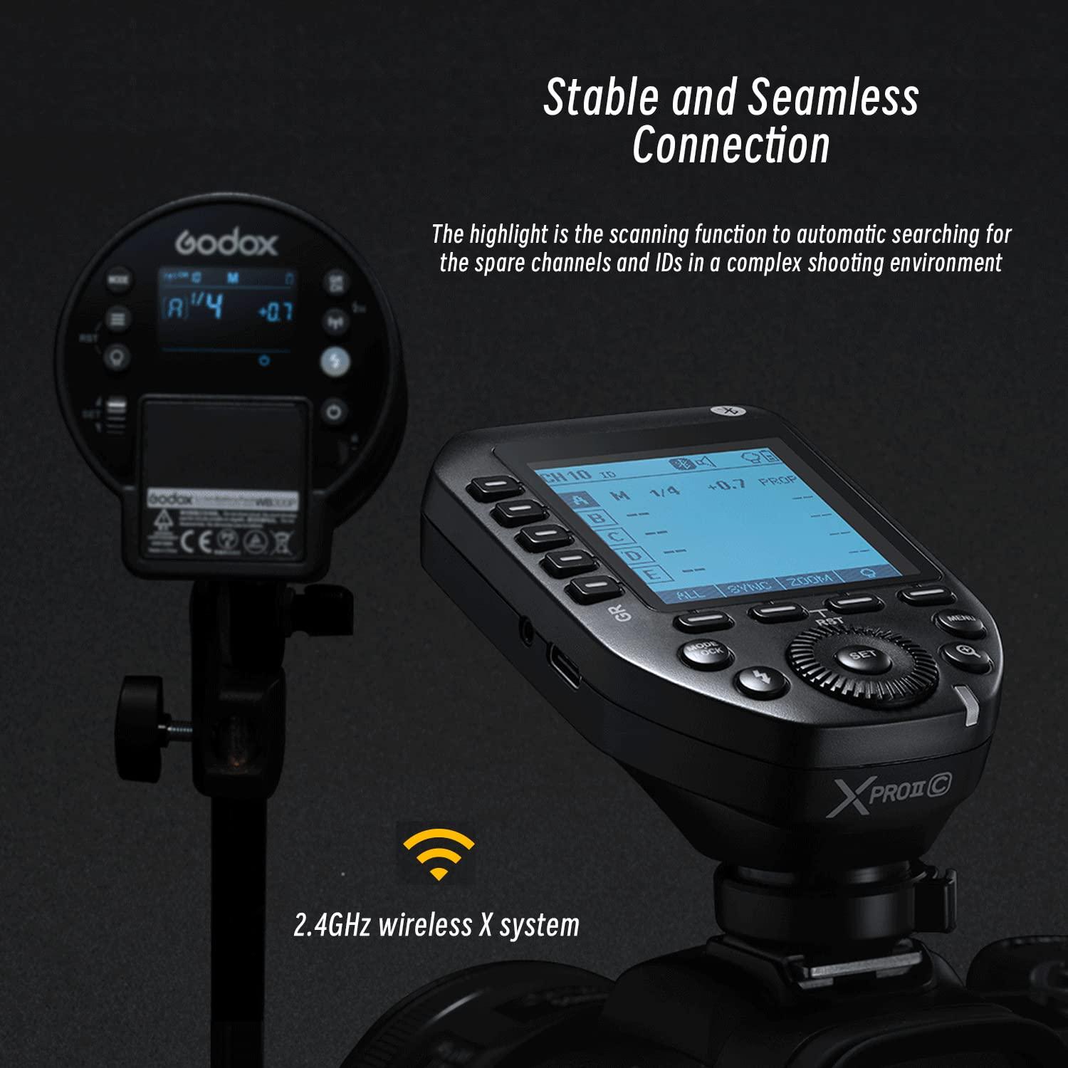 GODOX Godox XProII-C XProII C TTL Wireless Flash Trigger for Canon, Support 1/8000s HSS, TTL Autoflash, Manual Flash, TCM Transform Function, 5 Delicated Group Button, Large LCD Display, Smart APP Control