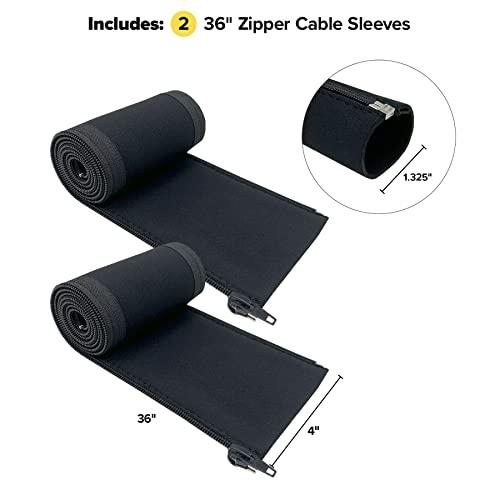 Wrap-It Storage Zipper Cable Sleeve by Wrap-It Storage - 36\" x 4\" (2-Pack) Black - Cord Organizer and Cable Protector for Desk, Computer, TV Cord Management to Hide and Cover Wire and Extension Cables