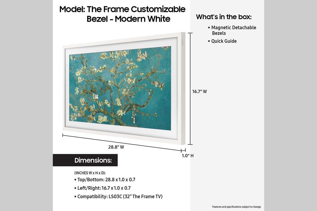 Samsung Samsung 32 The Frame TV Customizable Bezel, Magnetic, Quick and Easy Installation, 2023, VG-SCFC32WTBZA, Modern White