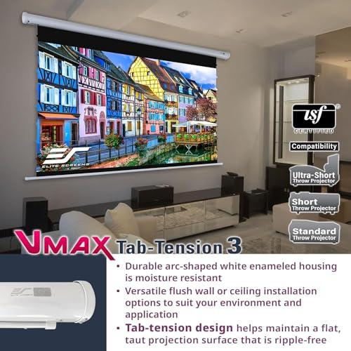 Elite Screens Elite Screens VMAX 3 Tab-Tensioned Series, 110-INCH 16:9, Motorized Projector Screen for Ultra/Standard/Short Projectors Movie Home Theater, VMAXT110XWH3